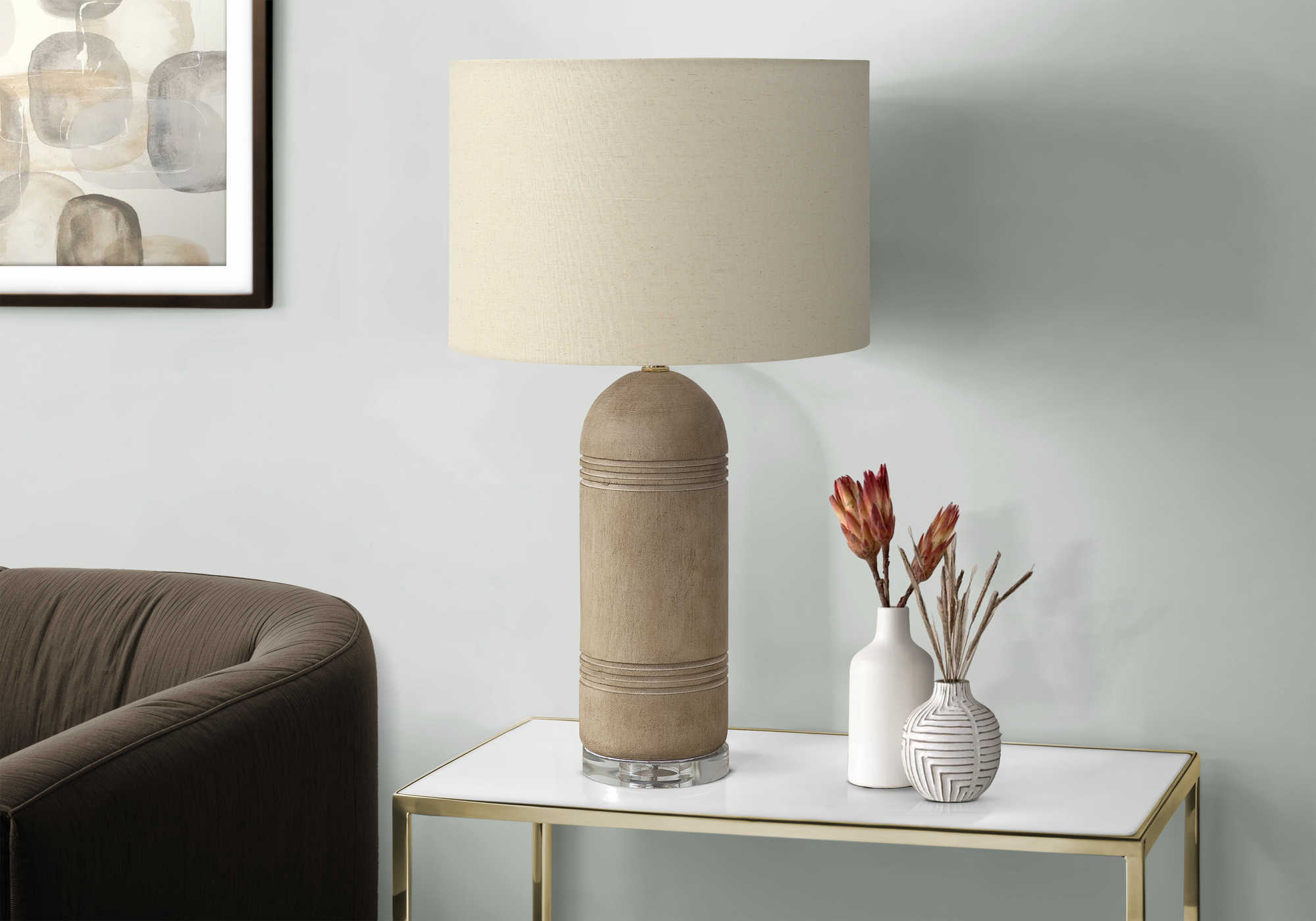 LUMINAIRE - 28"H LAMPE DE TABLE BRUN RESINE / BEIGE – I 9915