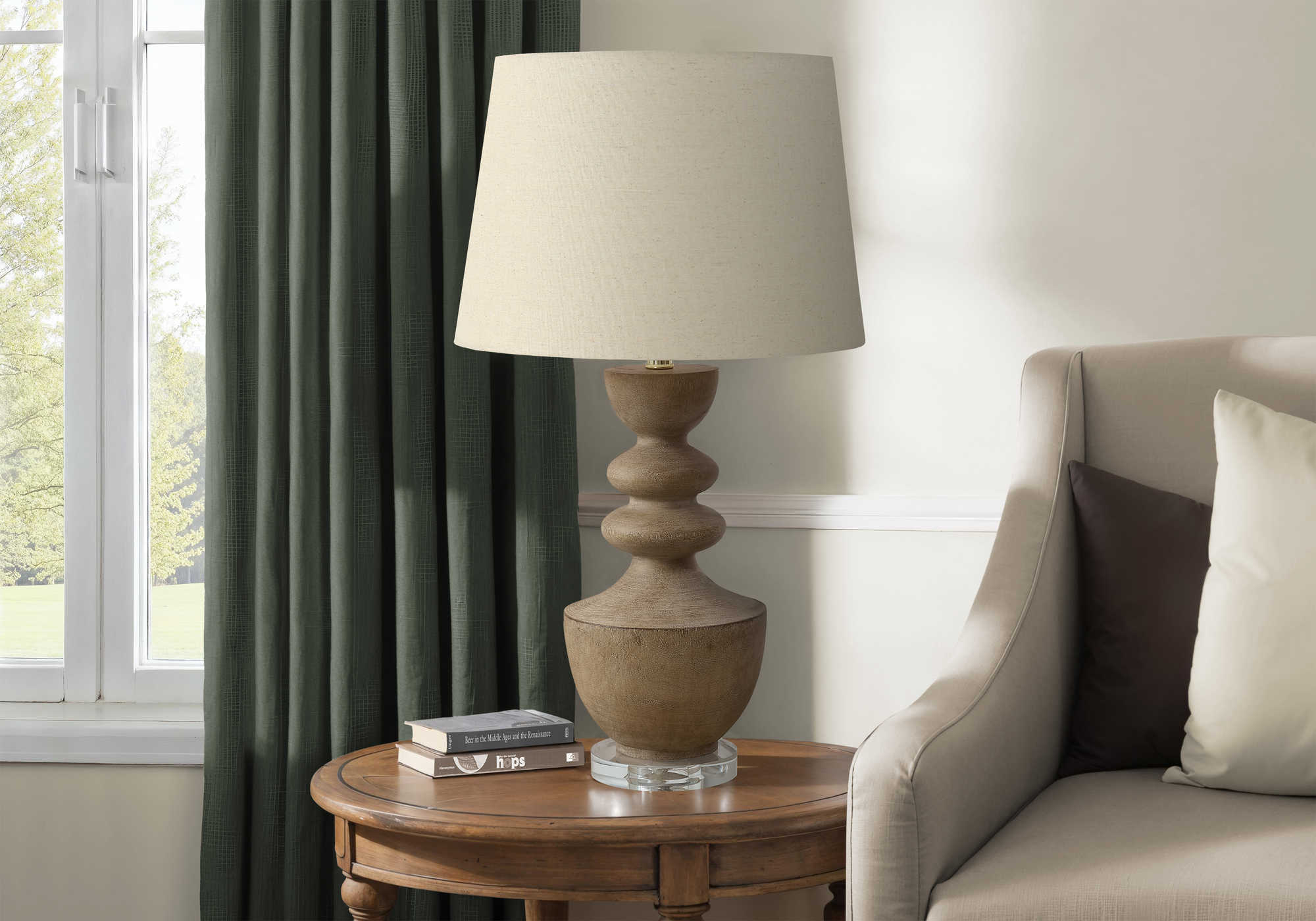 LUMINAIRE - 28"H LAMPE DE TABLE BRUN RESINE / BEIGE – I 9920