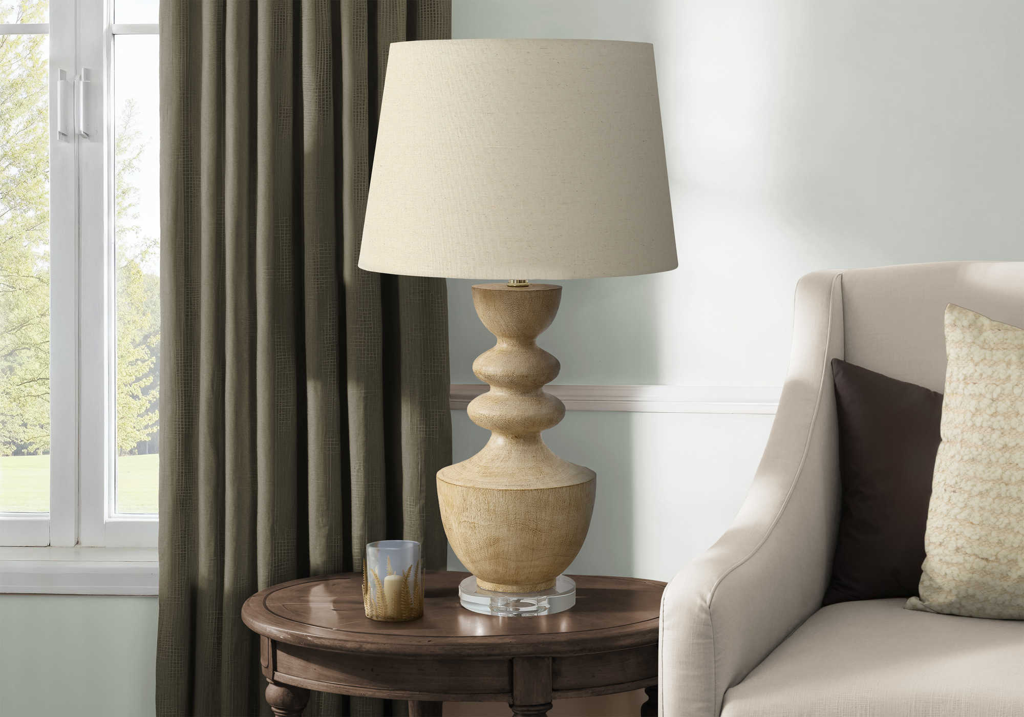 LUMINAIRE - 28"H LAMPE DE TABLE BEIGE RESINE / BEIGE – I 9921