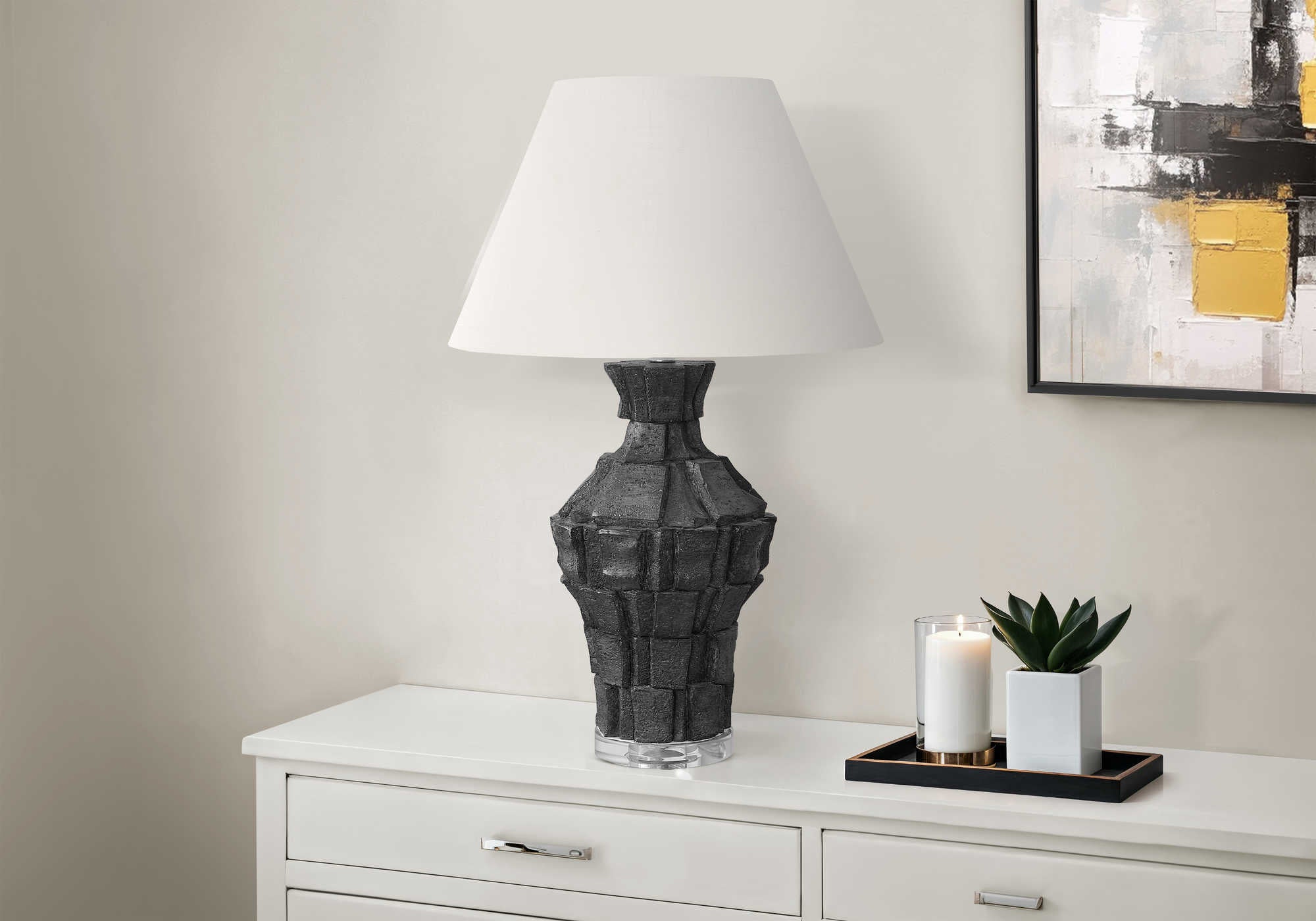 LUMINAIRE - 28"H LAMPE DE TABLE NOIR RESINE / IVOIRE – I 9935