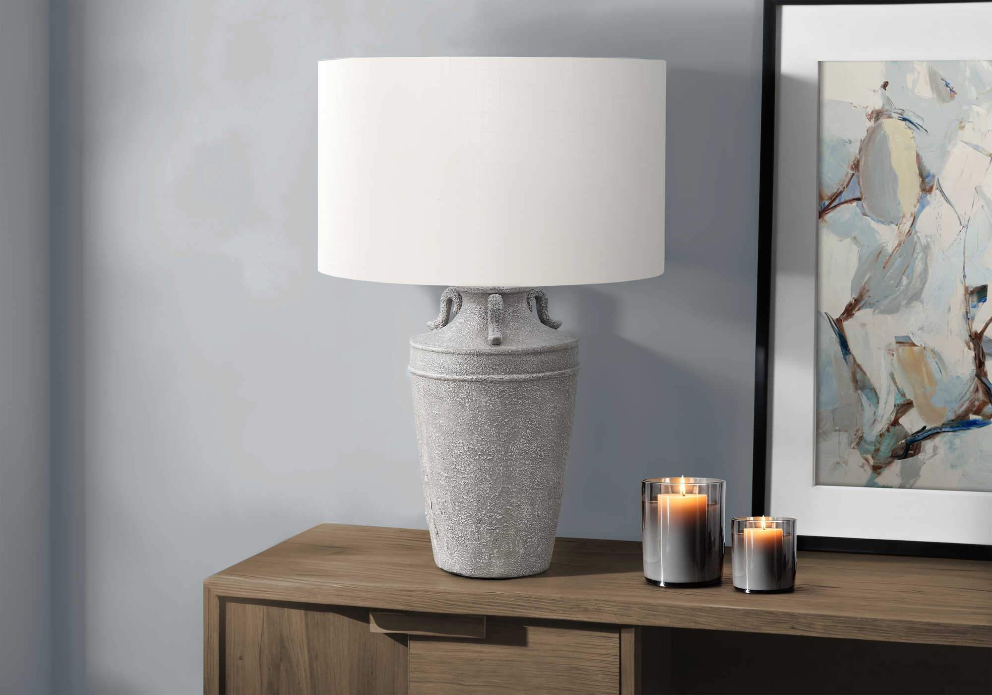 LUMINAIRE - 28"H LAMPE DE TABLE GRIS CERAMIQUE / IVOIRE – I 9939