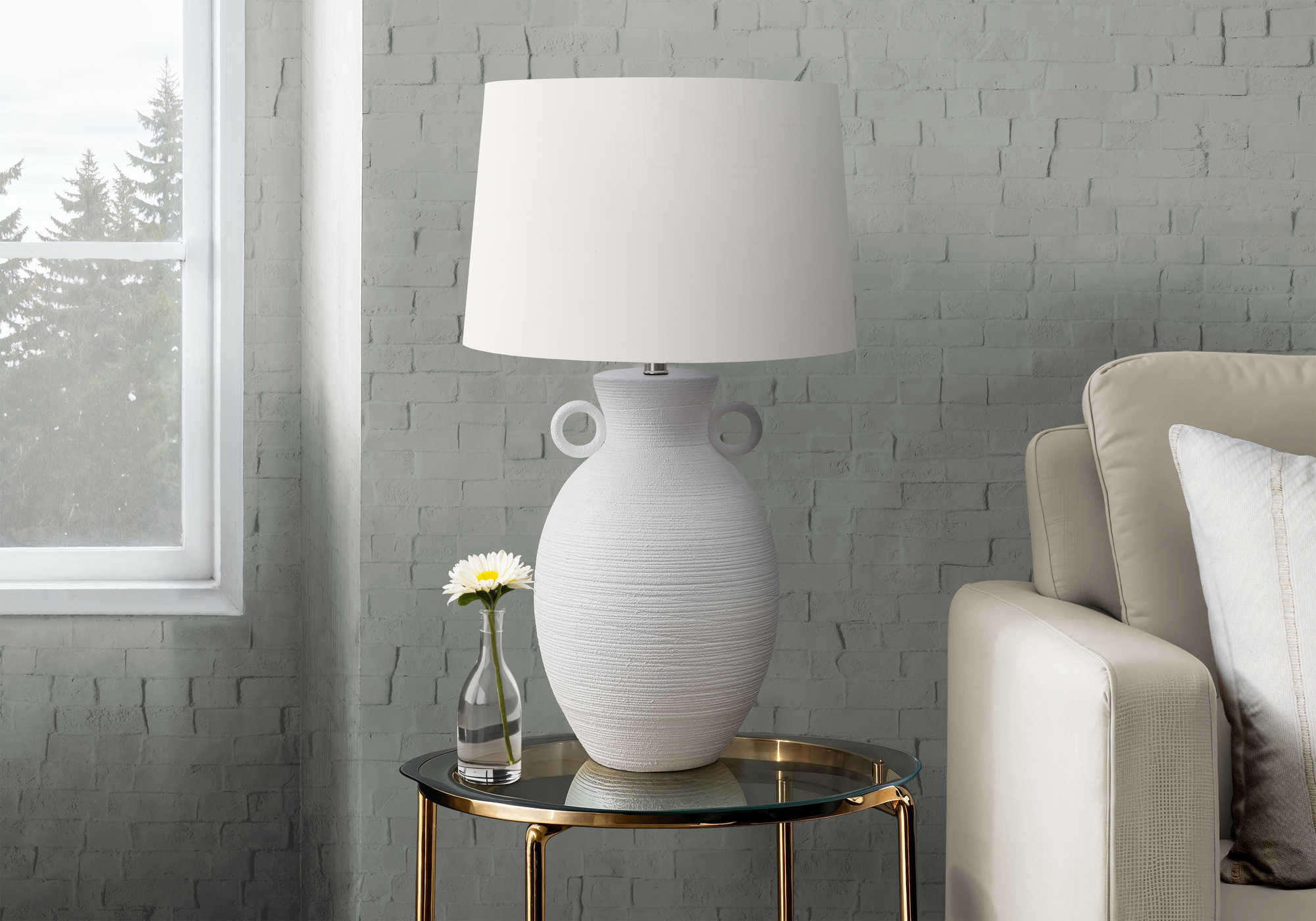 LUMINAIRE - 30"H LAMPE DE TABLE BLANC CERAMIQUE / IVOIRE – I 9943