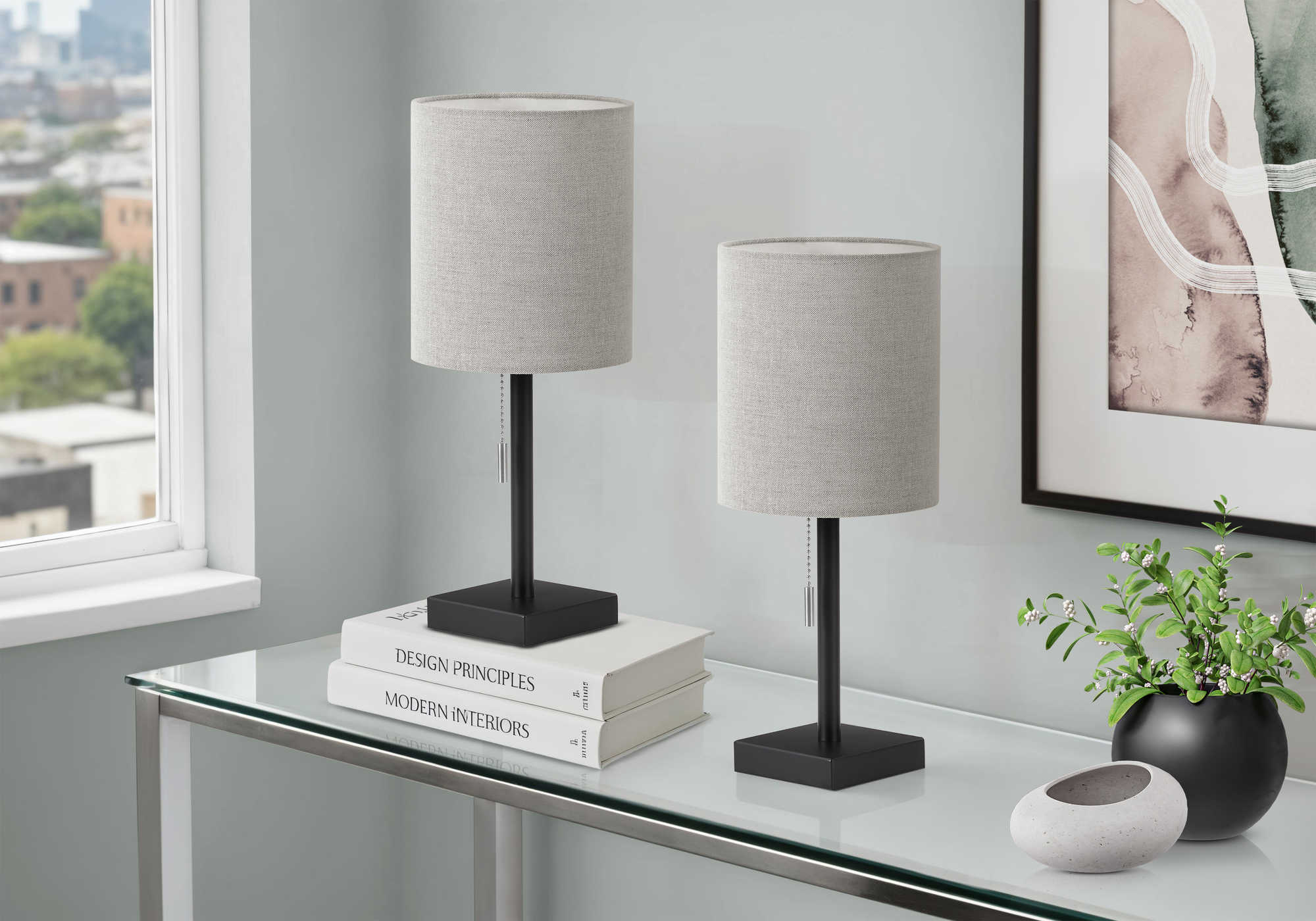 LUMINAIRE - 2MCX / 17"H LAMPE DE TABLE NOIR / GRIS / USB – I 9960