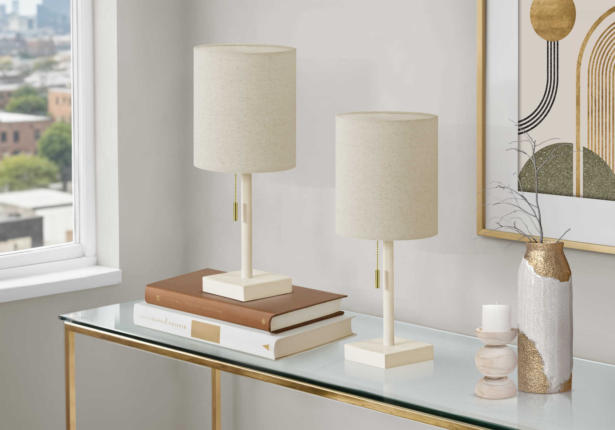 LUMINAIRE - 2MCX / 17"H LAMPE DE TABLE CREME / BEIGE / USB – I 9961
