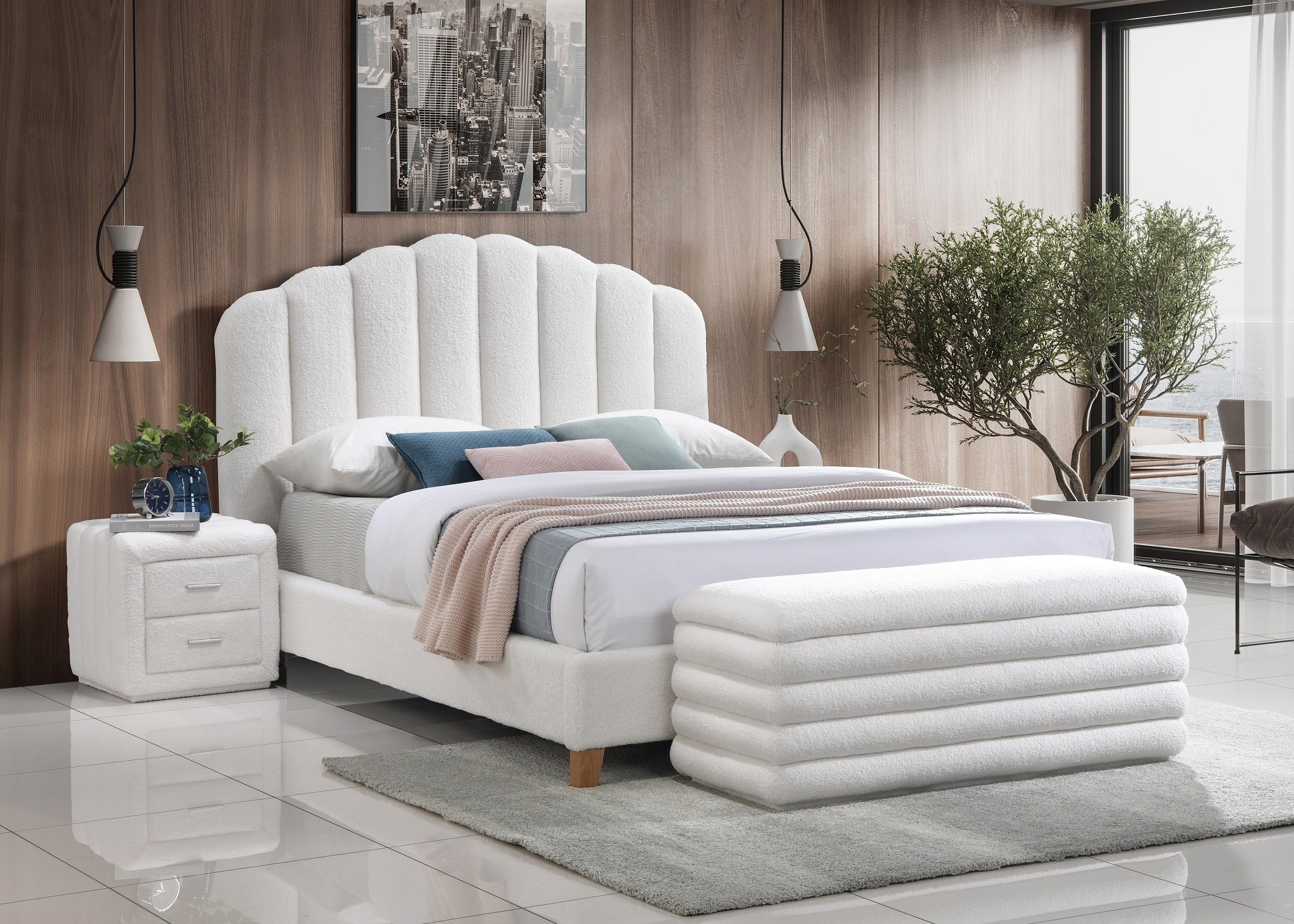White Channel-Tufted Bedroom Set with Storage Bench – IF-5100/ IF-5101/ IF-5102