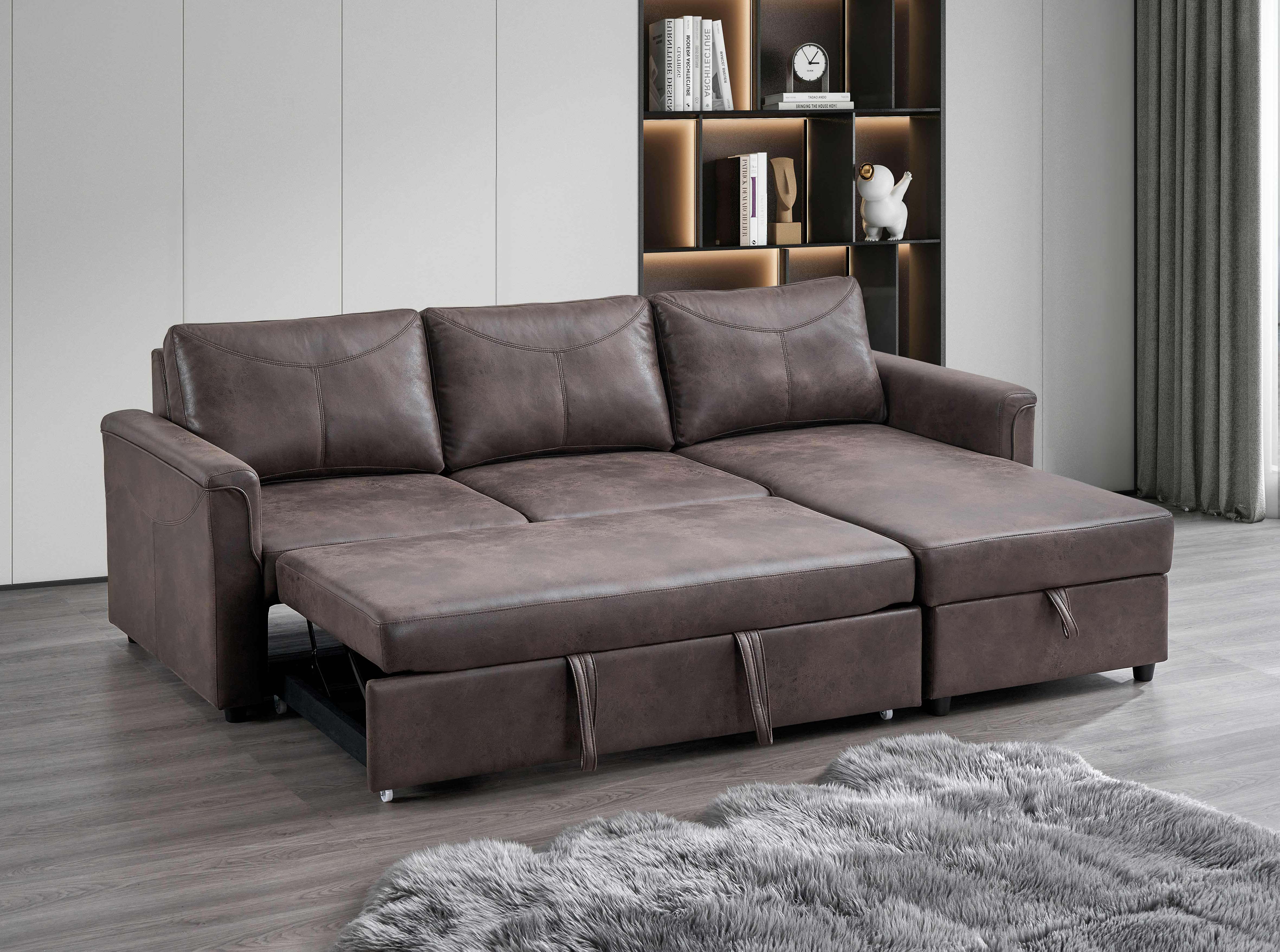 Brown Leather Sectional Sofa with Storage Chaise – IF-9076 RHF