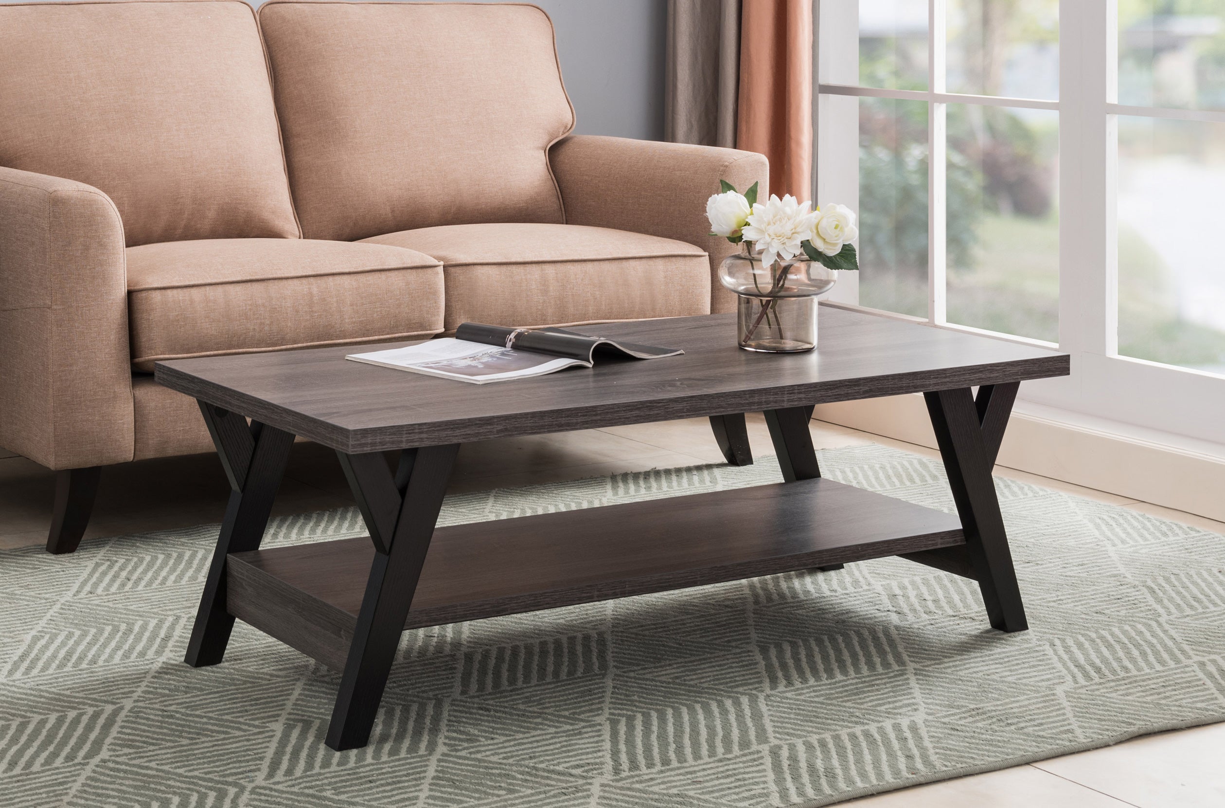 Wooden Top and Shelf with Black Legs Coffee / Side Table – IF-3505