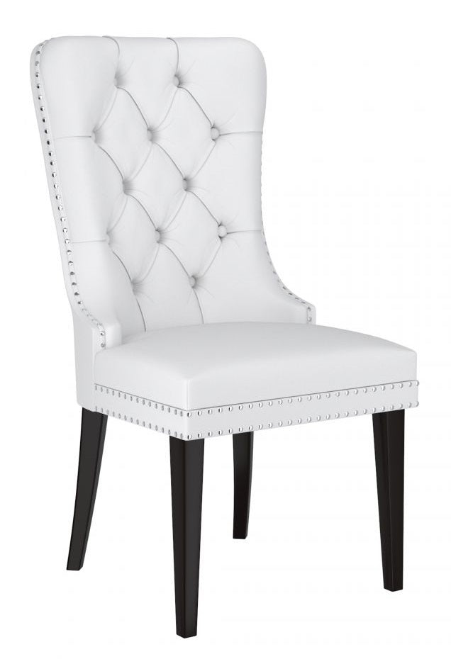 White Tufted Wingback Dining Chair with Nailhead Trim – C-1151
