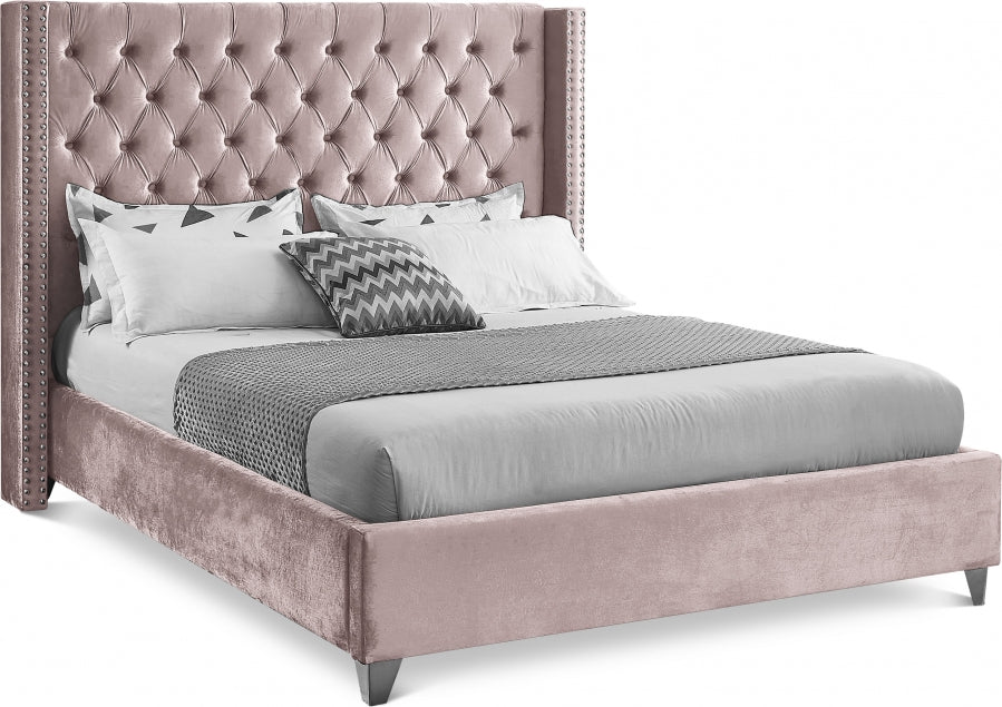 Rich Dusty Pink Velvet Fabric Bed – IF-5895