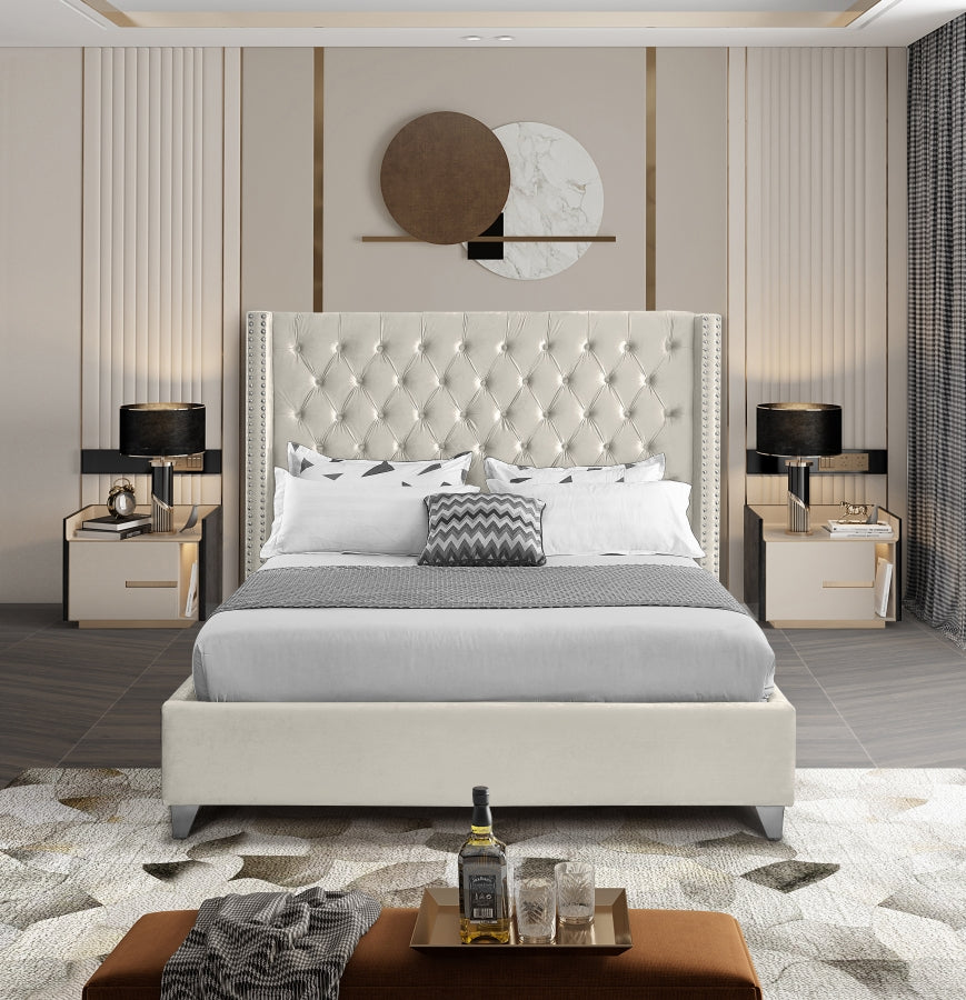 Rich Chreme Velvet Fabric Bed – IF-5892