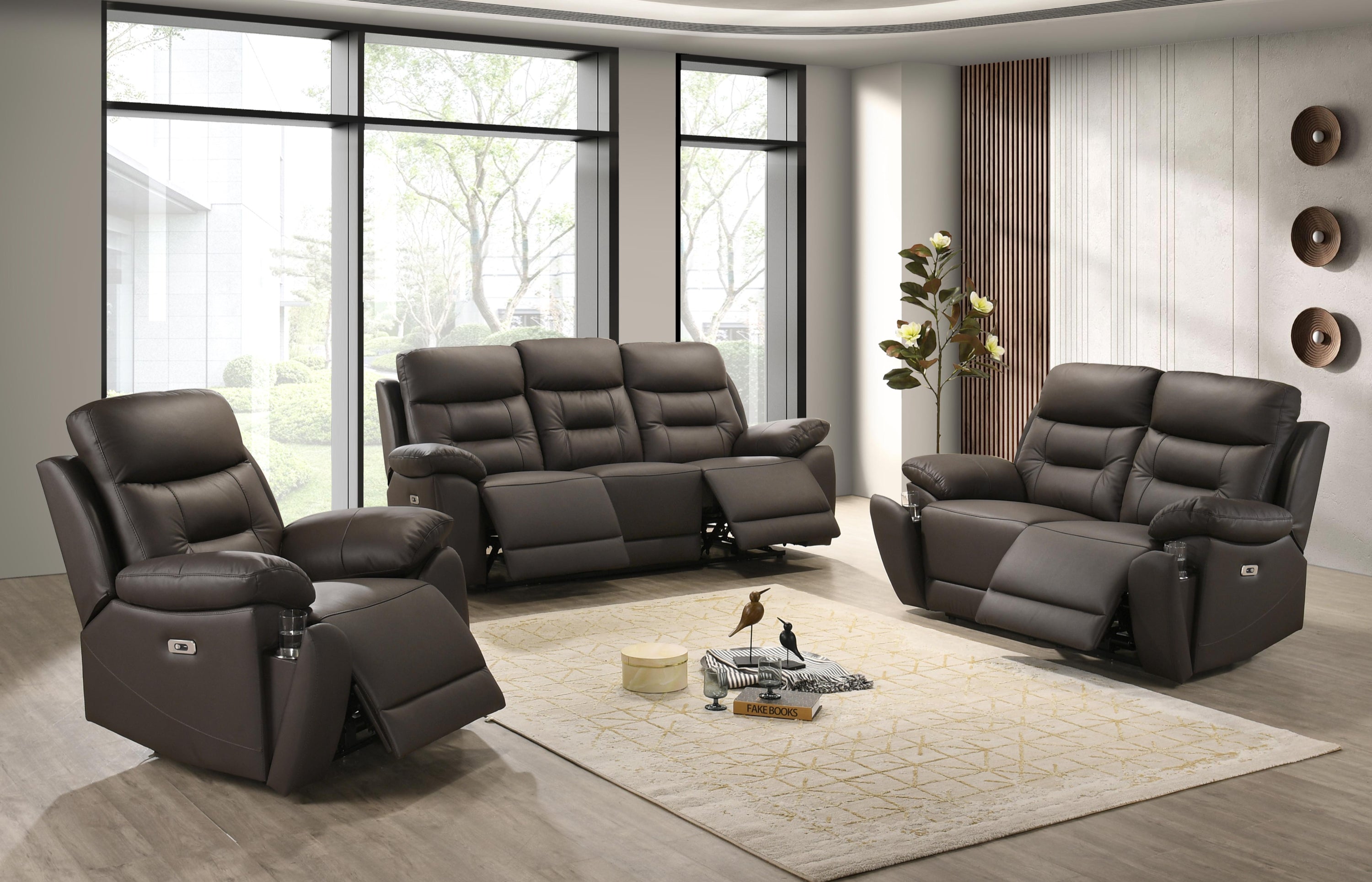 Brown Leather Power Reclining Sofa & Loveseat Set – IF-8160 (Leather Match-Power)