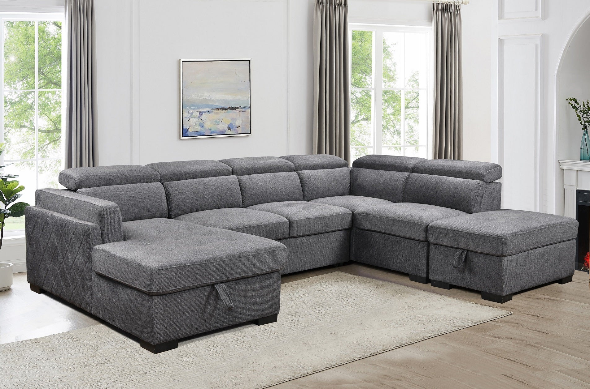 Grey Sectional Sofa with Storage Ottoman – IF-9090 LHF