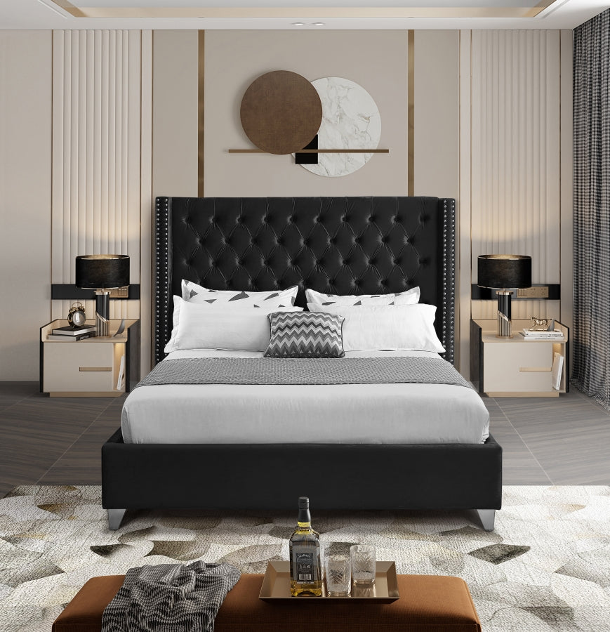 Rich Black Velvet Fabric Bed – IF-5893