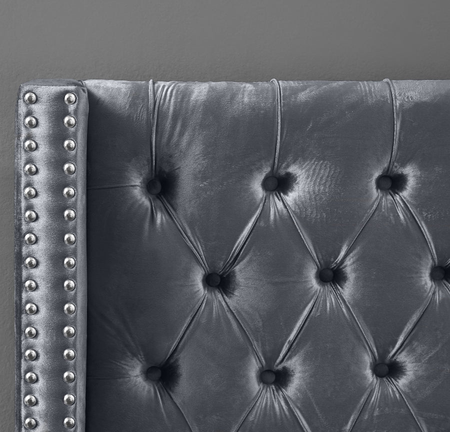 Rich Grey Velvet Fabric Bed – IF-5890