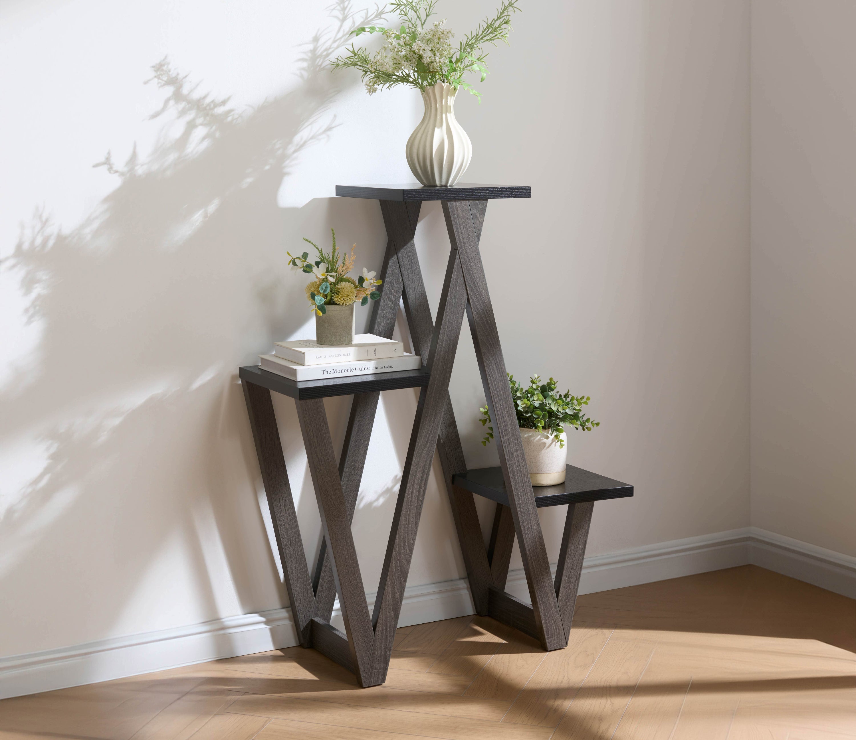 Grey oak wood-look frame with smooth black tops Coffee / Side Table – IF-091
