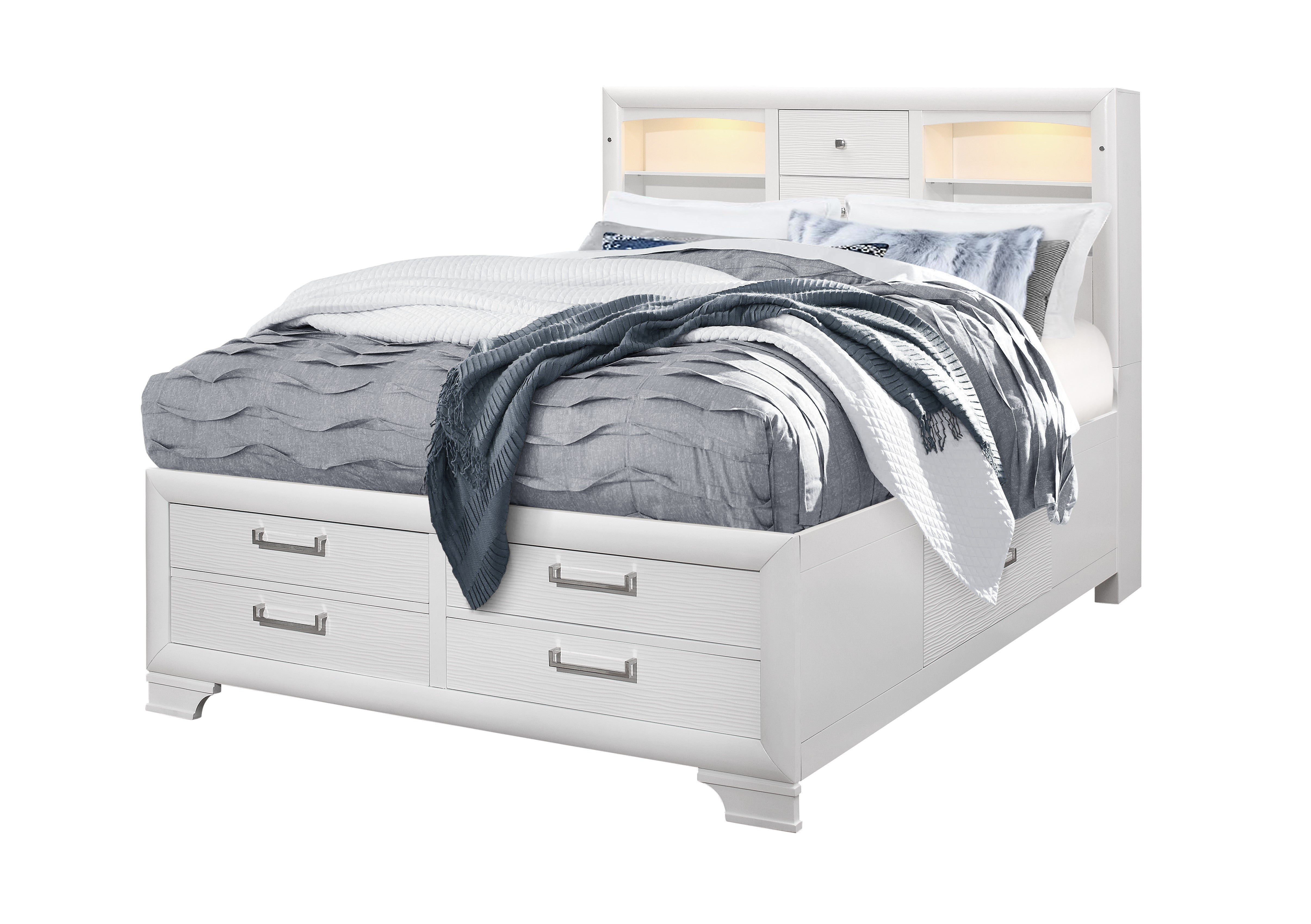 Jordyn White Bookcase Headboard Bedroom Set with Storage – Jordyn (White)