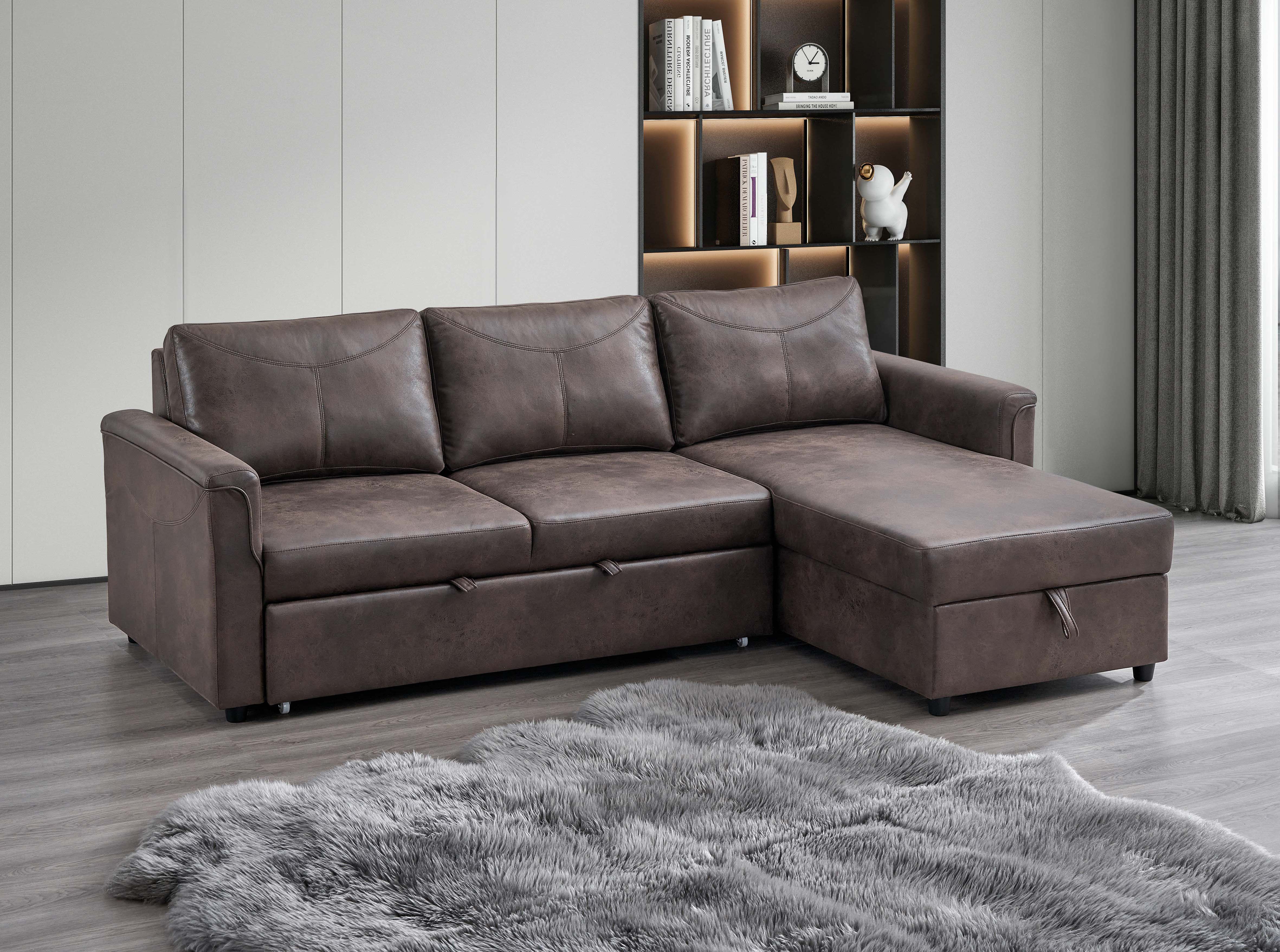 Brown Leather Sectional Sofa with Storage Chaise – IF-9076 RHF