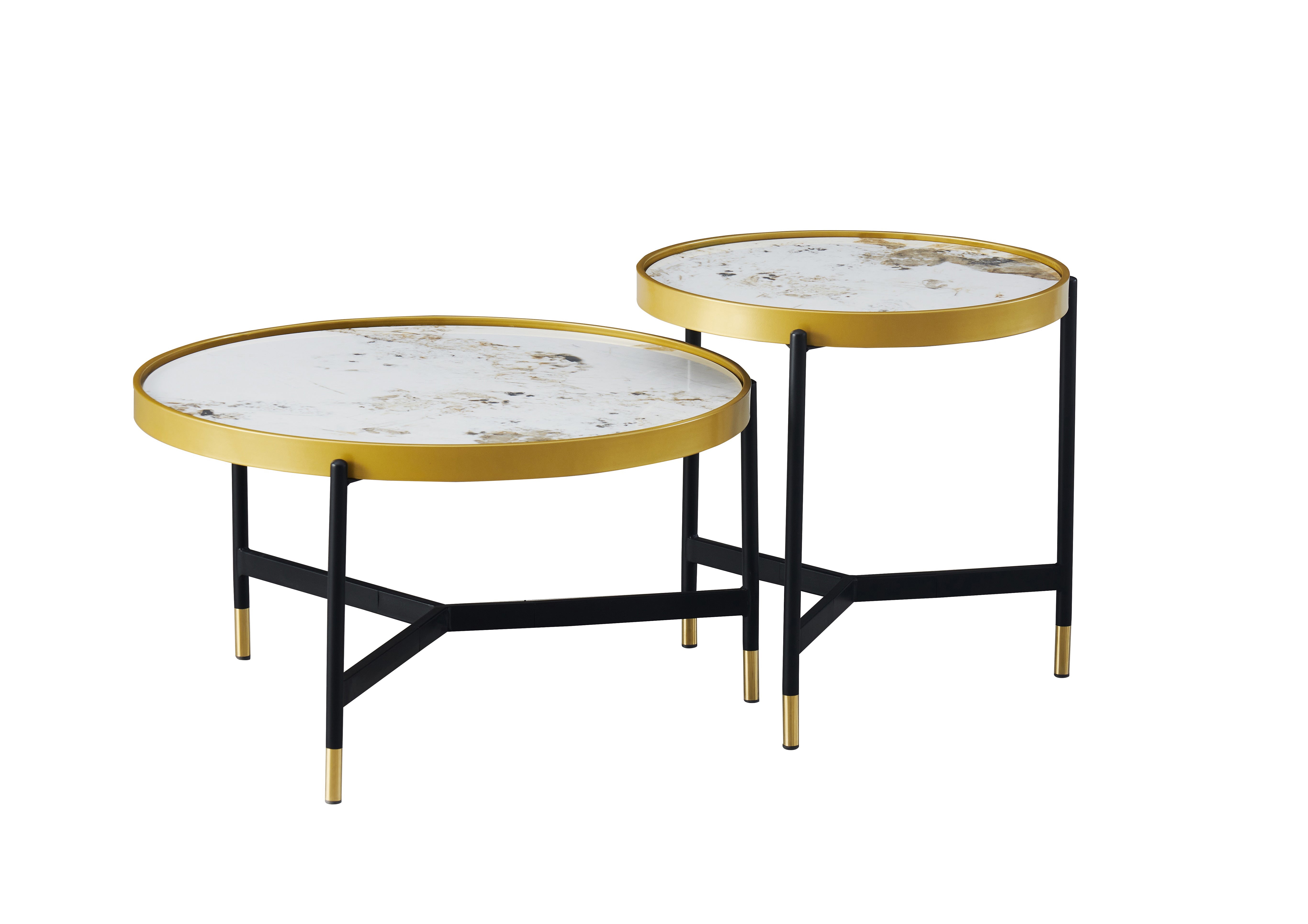 Sintered Stone Pandora Marble Top With Black and Gold Steel Base Coffee / Side Table – IF-2625