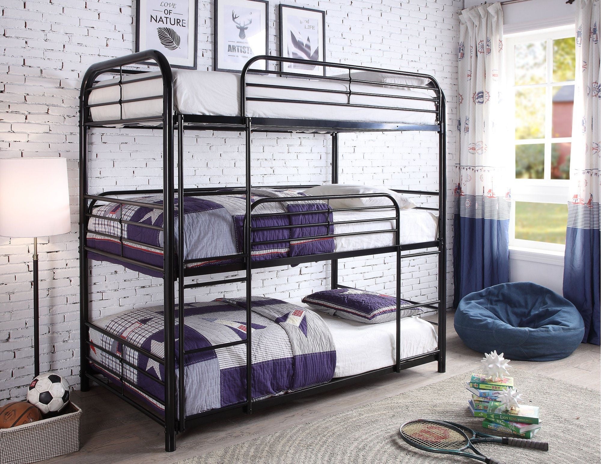 Weight: Top/Middle/Bottom: 250 Lbs/Level Bunk Bed – B-503 (Single/Single/Single)