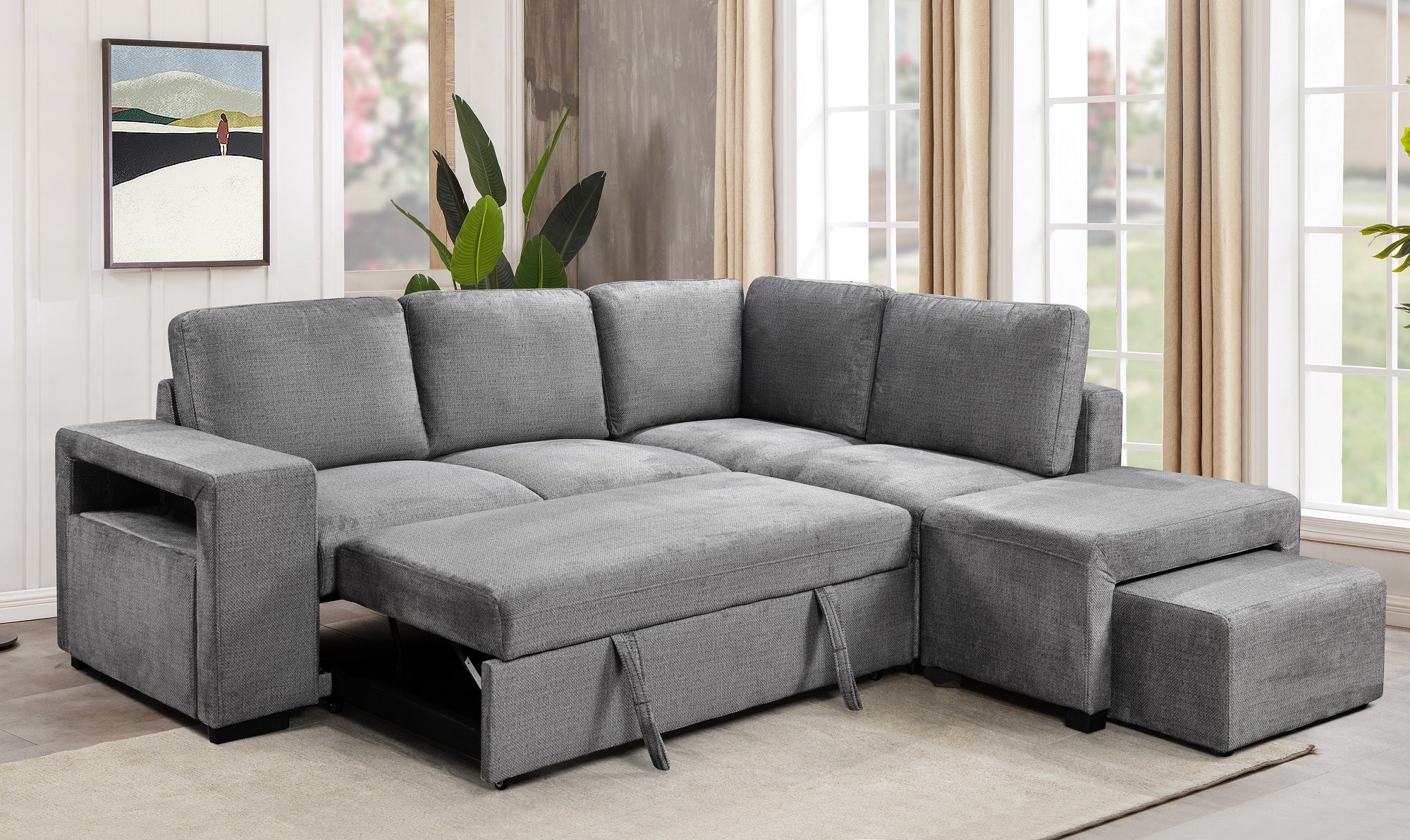 Grey Sleeper Sectional Sofa with Storage Chaise – IF-9035 RHF