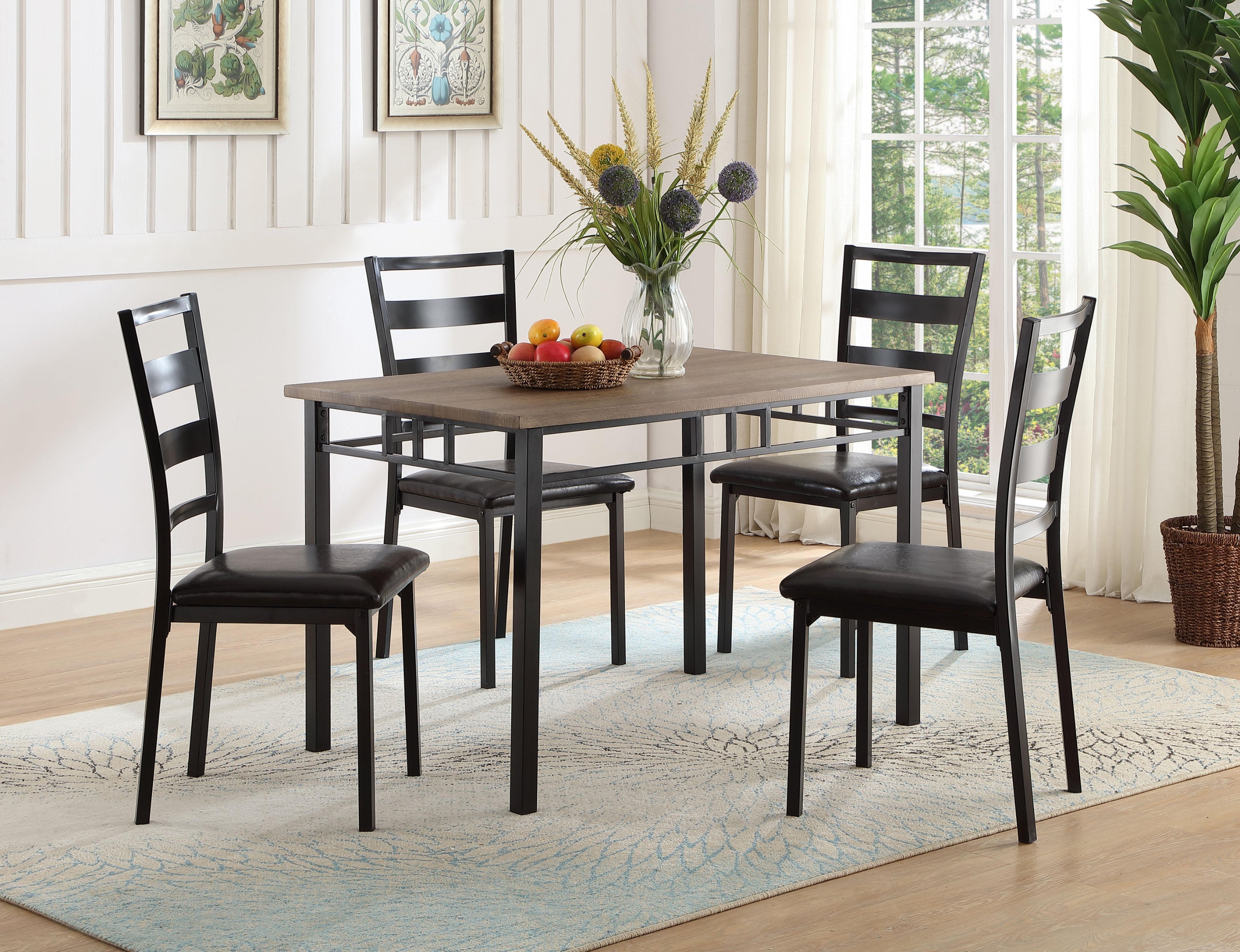 Chairs: Black PU Seat with Black Steel Legs Dinette Set – IF-1057
