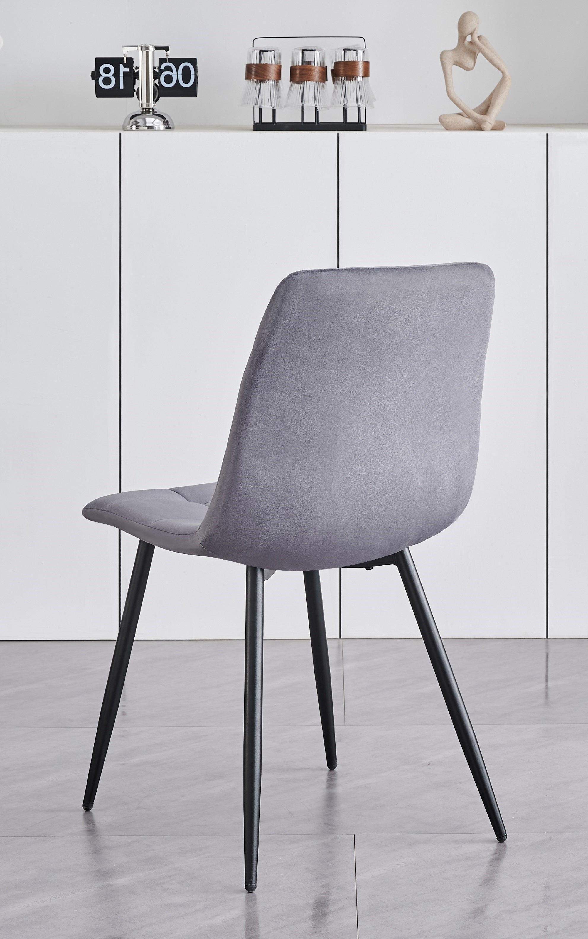 Table: White Marble Veneer Top With Black Pedestal Steel Base Dinette Set – T-1590 C-1592