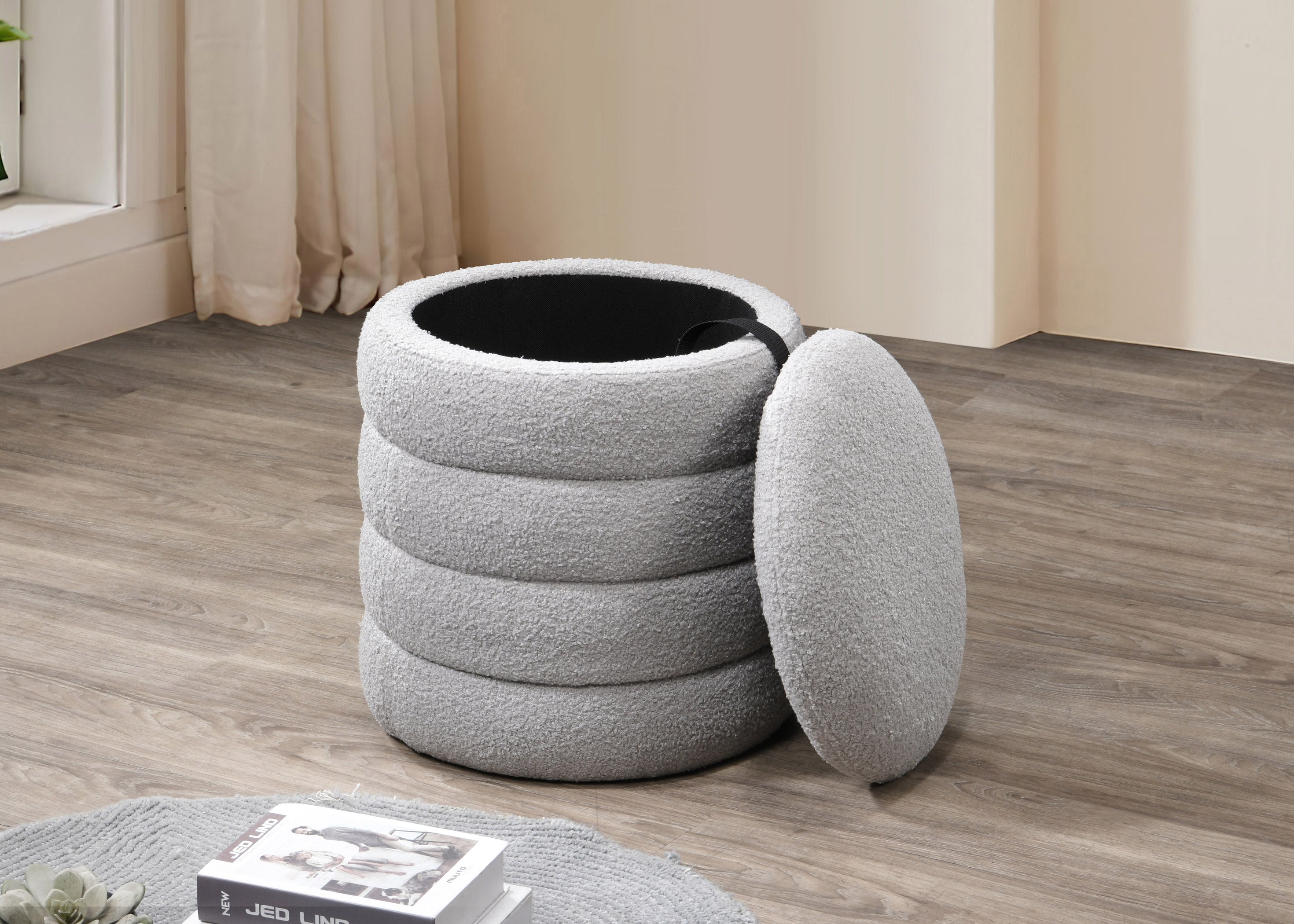 Soft Grey Teddy Bear Fabric Bench / Ottoman – IF-6241