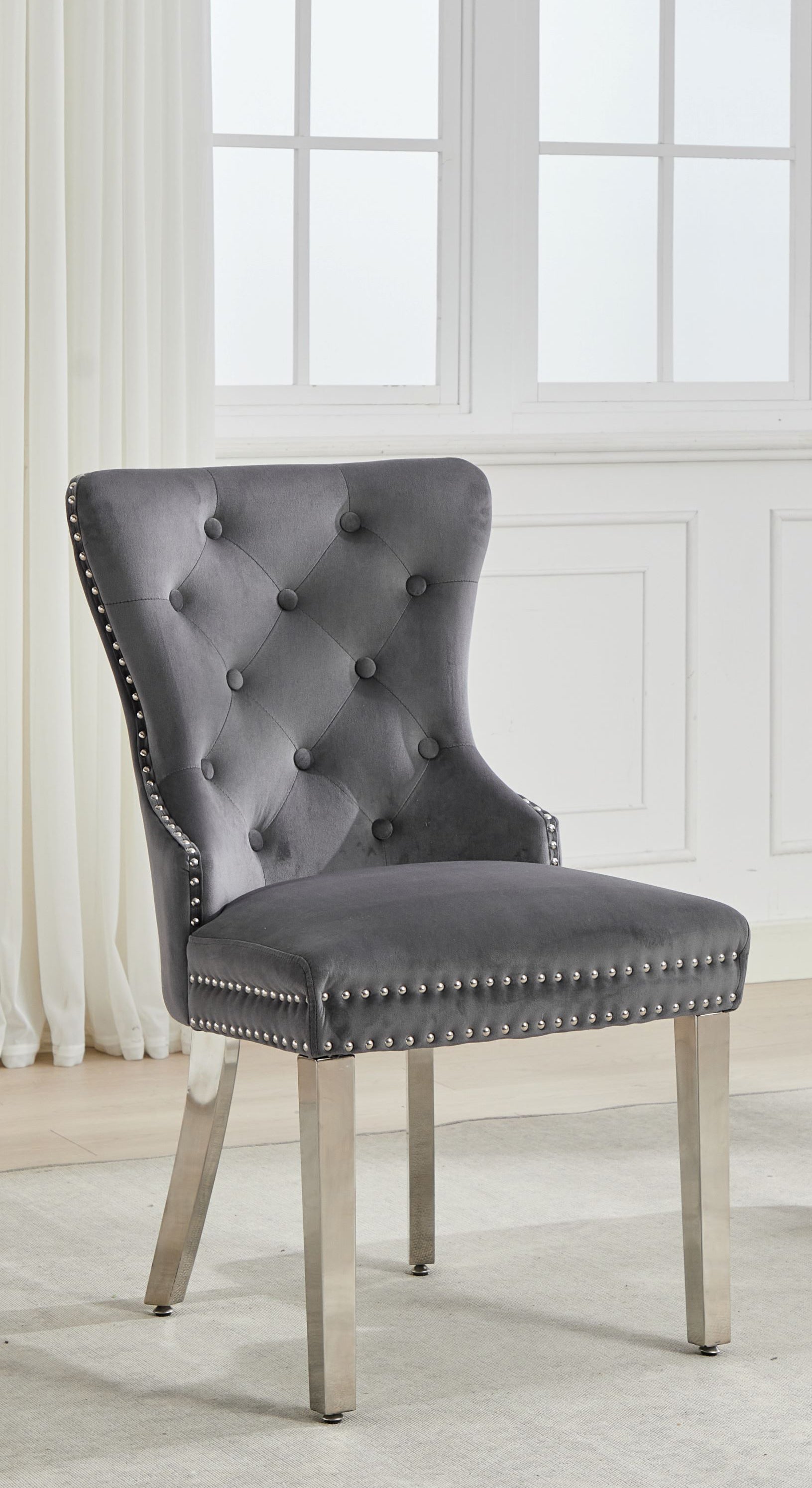 Soft-Touch Grey Velvet Accent Chair – C-1245