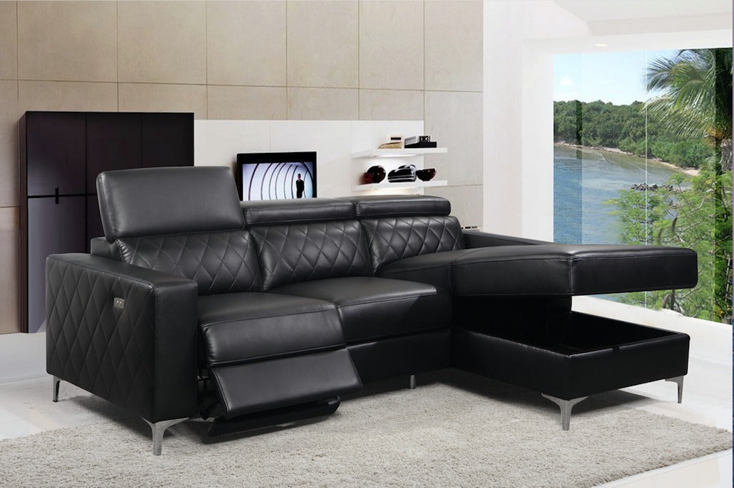Black Faux Leather Power Reclining Sectional – IF-9021 RHF (PU-Power)