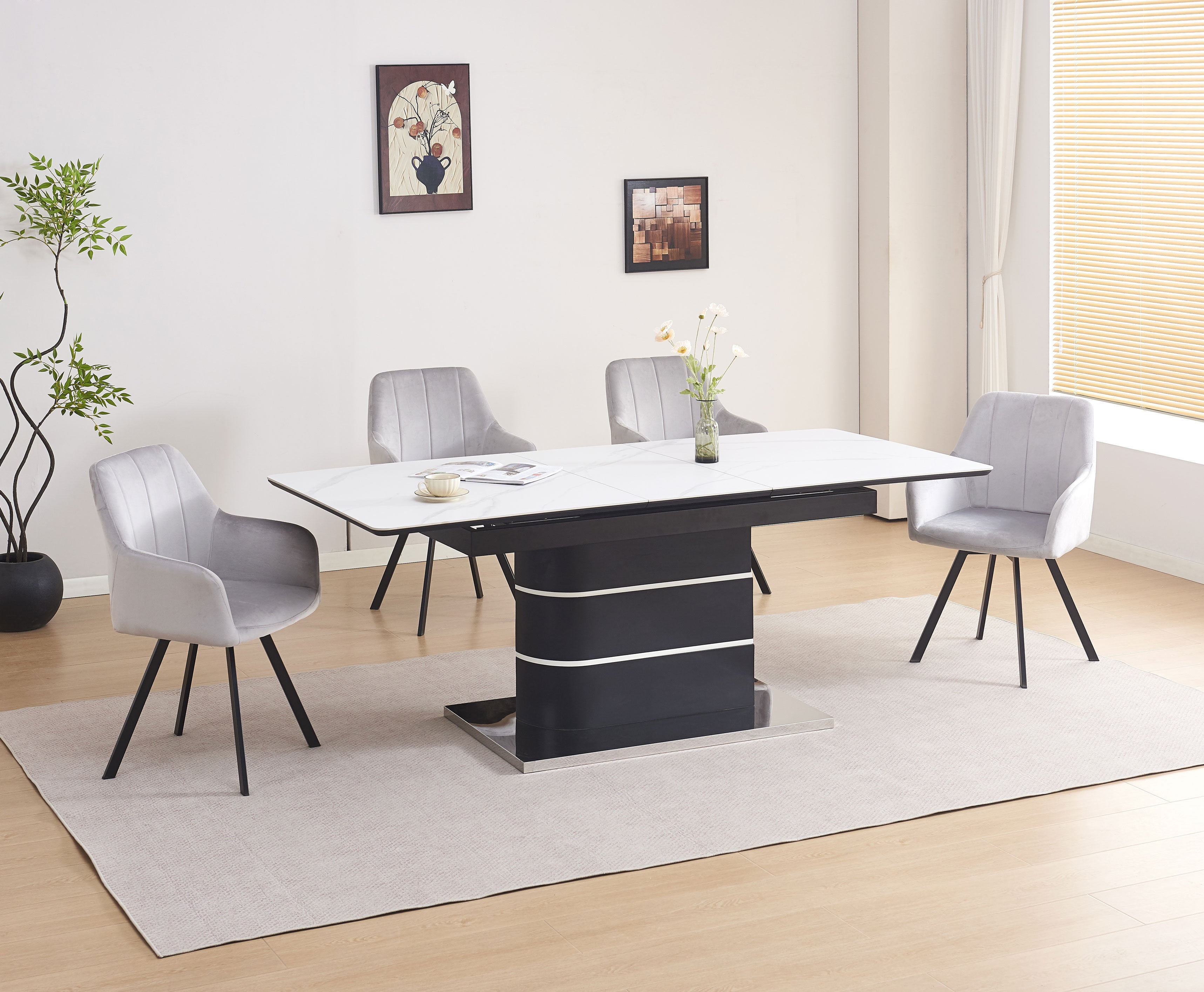 Upholstered in soft light grey velvet Dinette Set – T-1410 C-1411