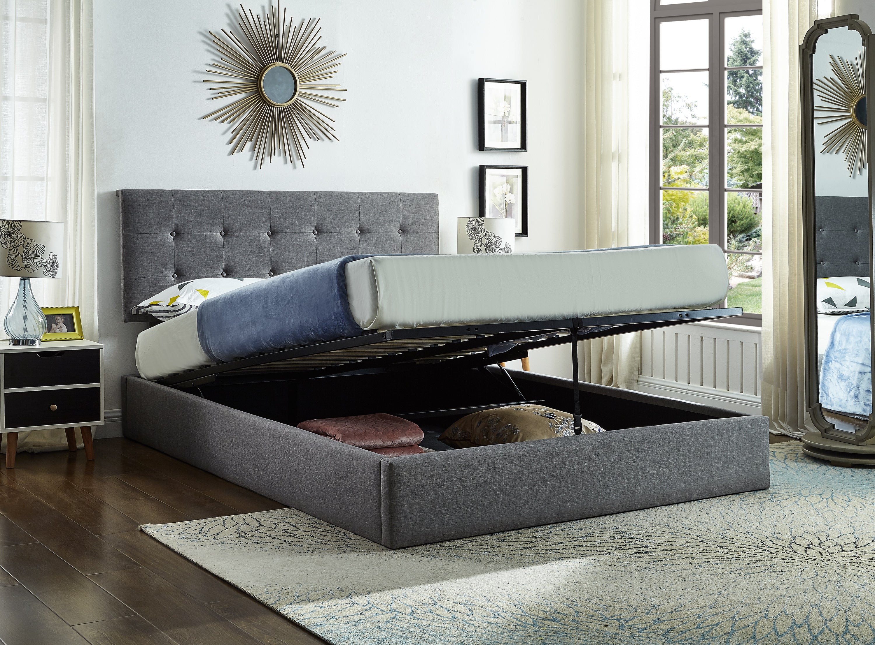 Button-Tufted Headboard with Soft Fabric Upholstery Bed – IF-5445