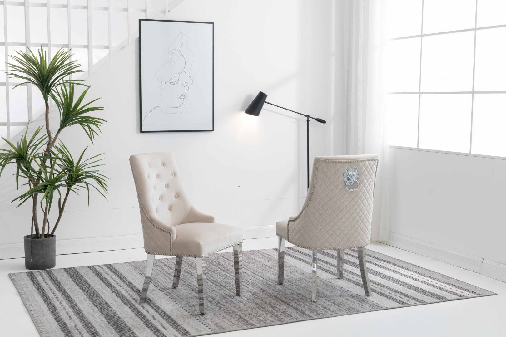 Cream Velvet/ Polished Chrome Accent Chair – C-1253