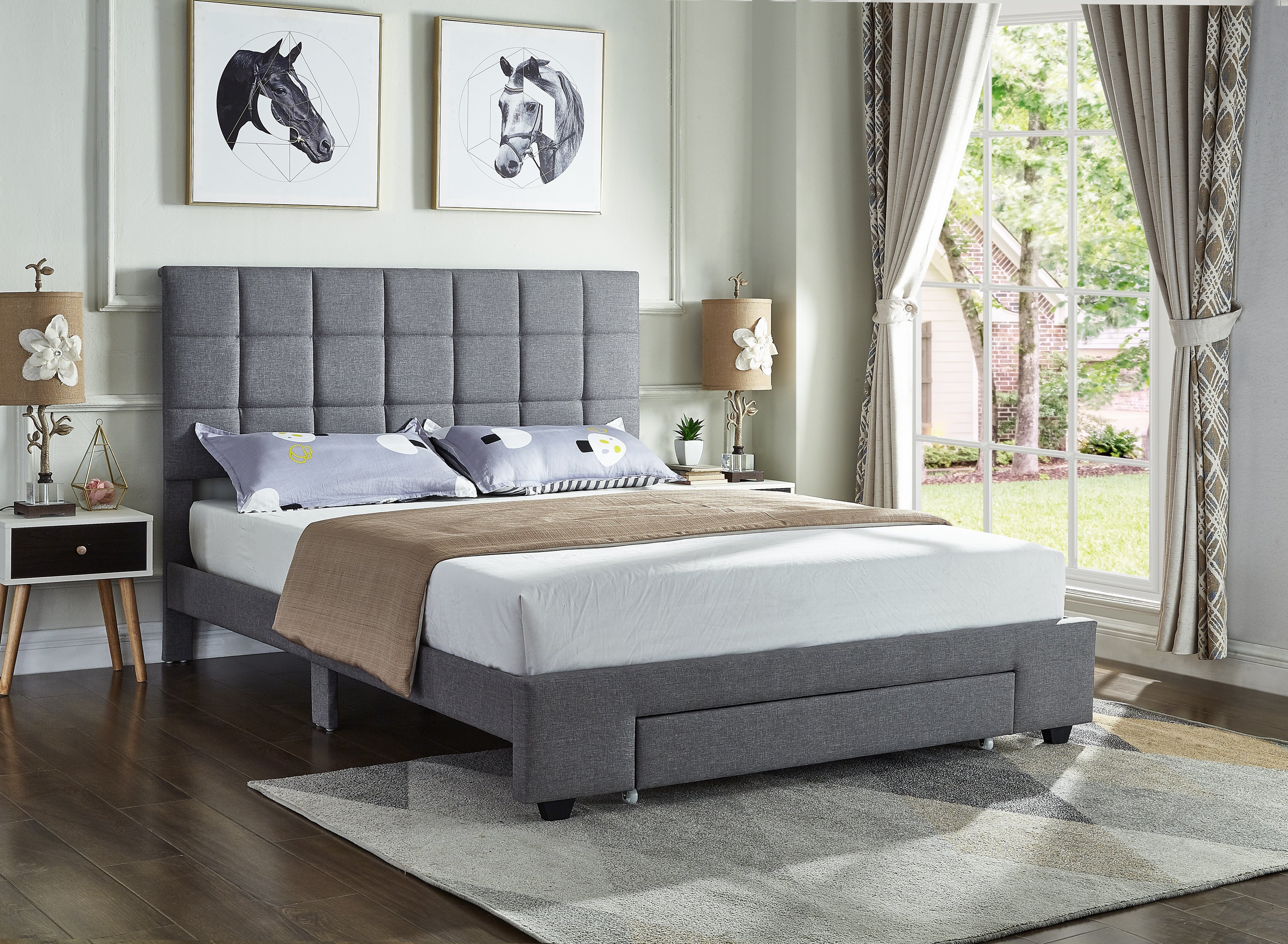 Grey Upholstered Storage Bed – IF-5493