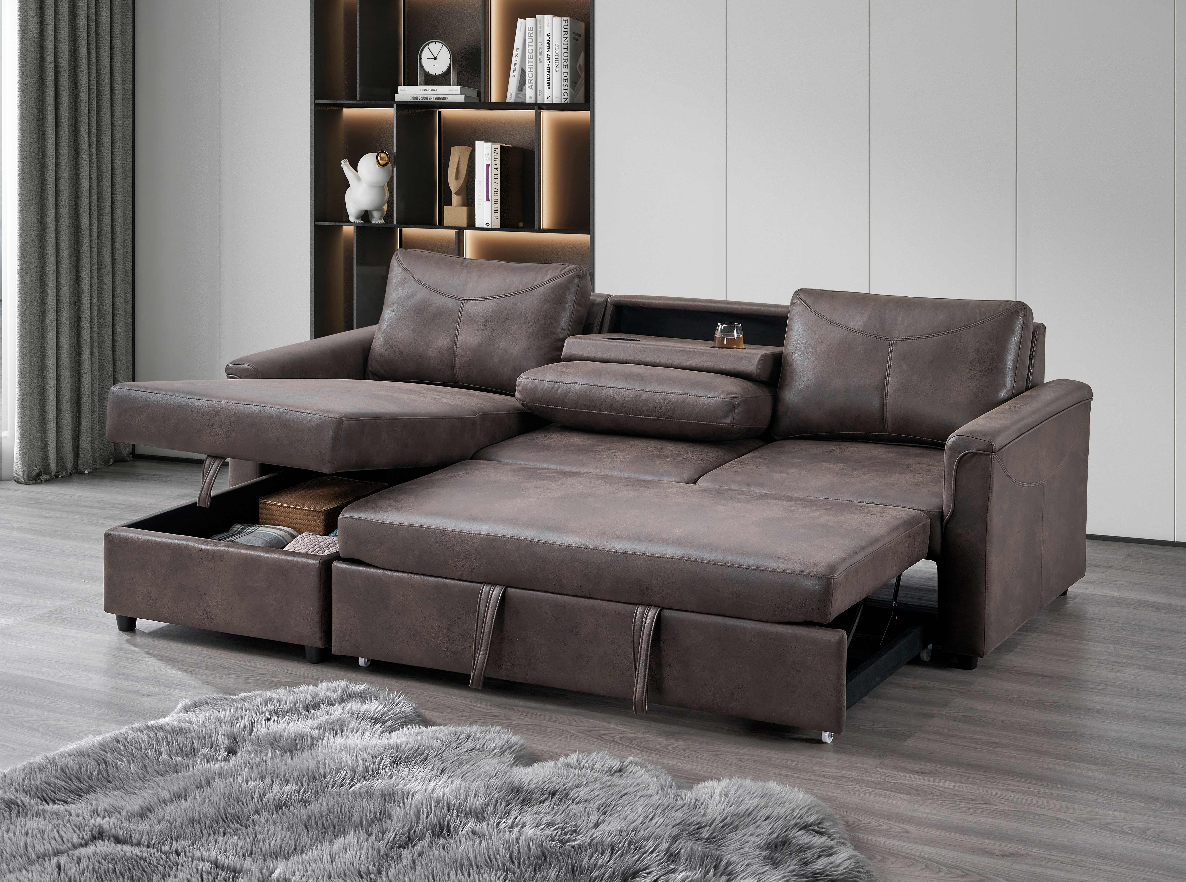 Brown Leather Sectional Sofa with Storage Chaise – IF-9075 LHF