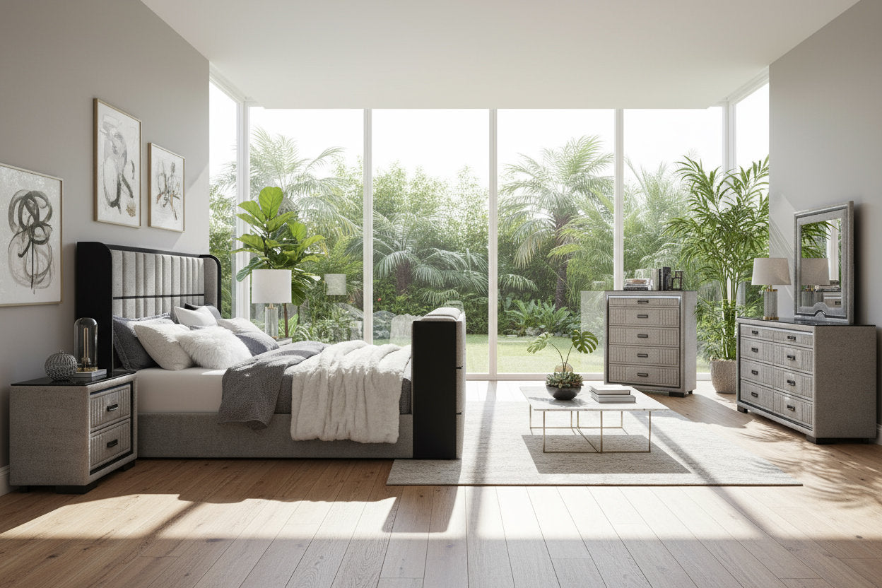 Isabella - Grey Bedroom Set with TV support