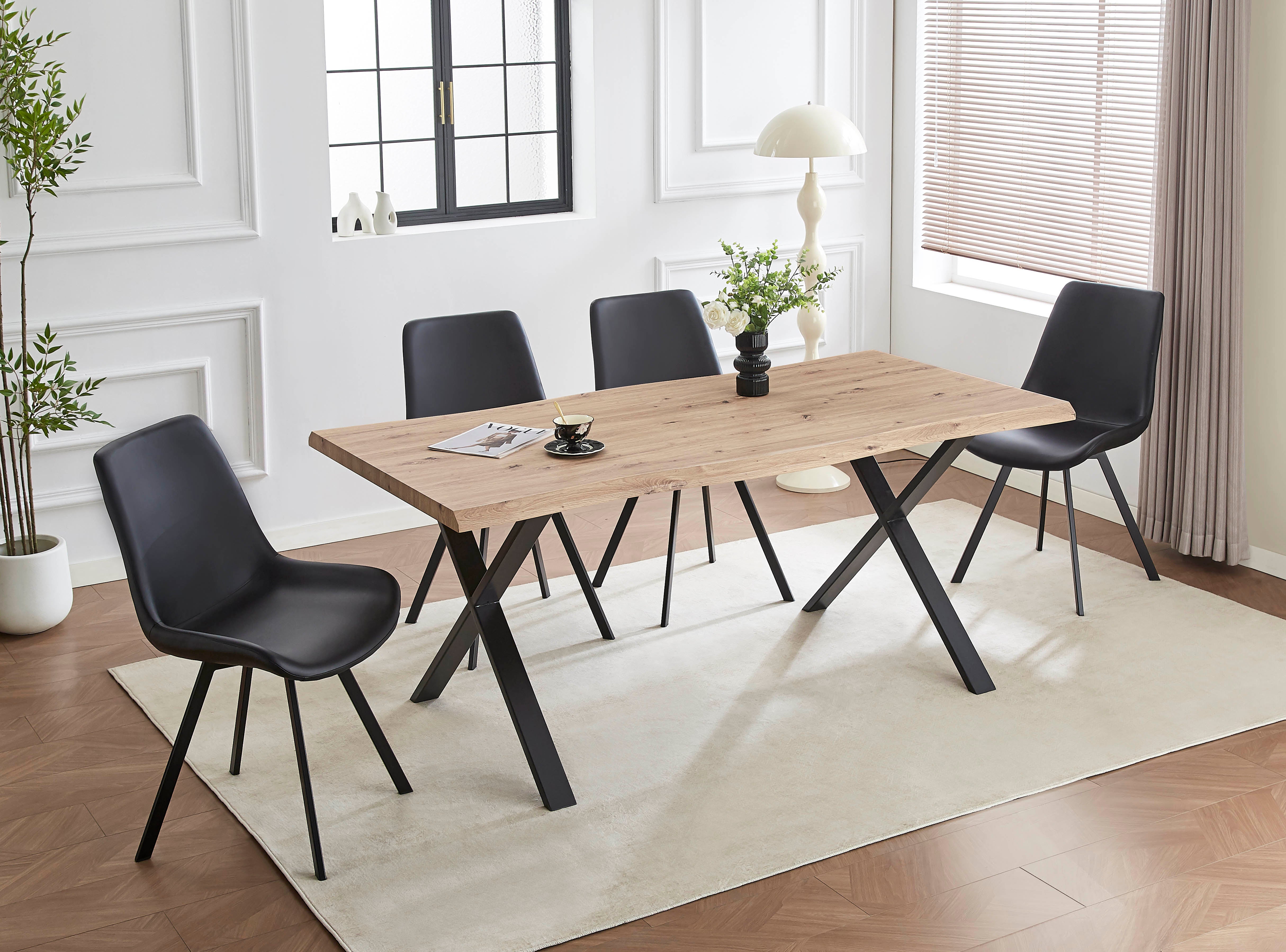 Live edge rectangular dining table with natural wood finish Dinette Set – T-1808 C-1821