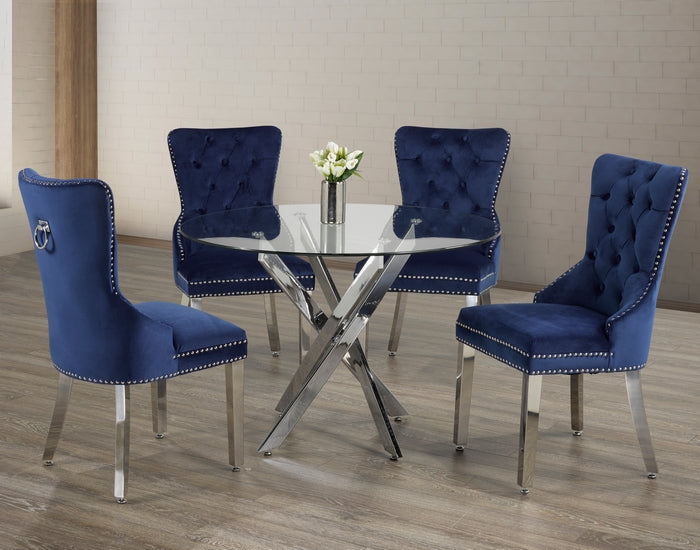 Blue Velvet/ Polished Chrome Dinette Set – T-1447 C-1262