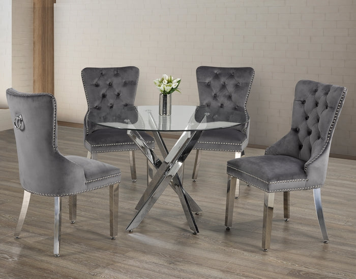 Grey Velvet/ Polished Chrome Dinette Set – T-1447 C-1260