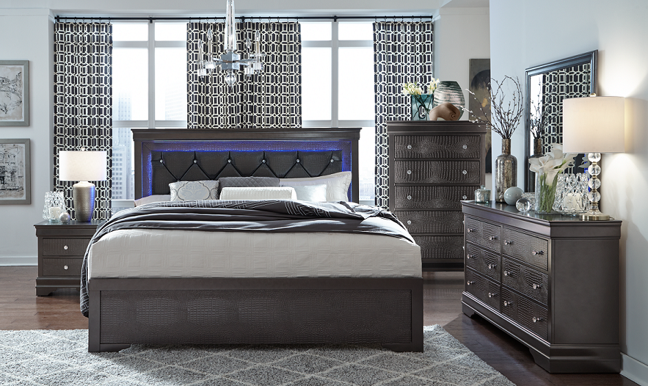 Pompei Grey Tufted Bedroom Set with LED Accent – Pompei (Grey)