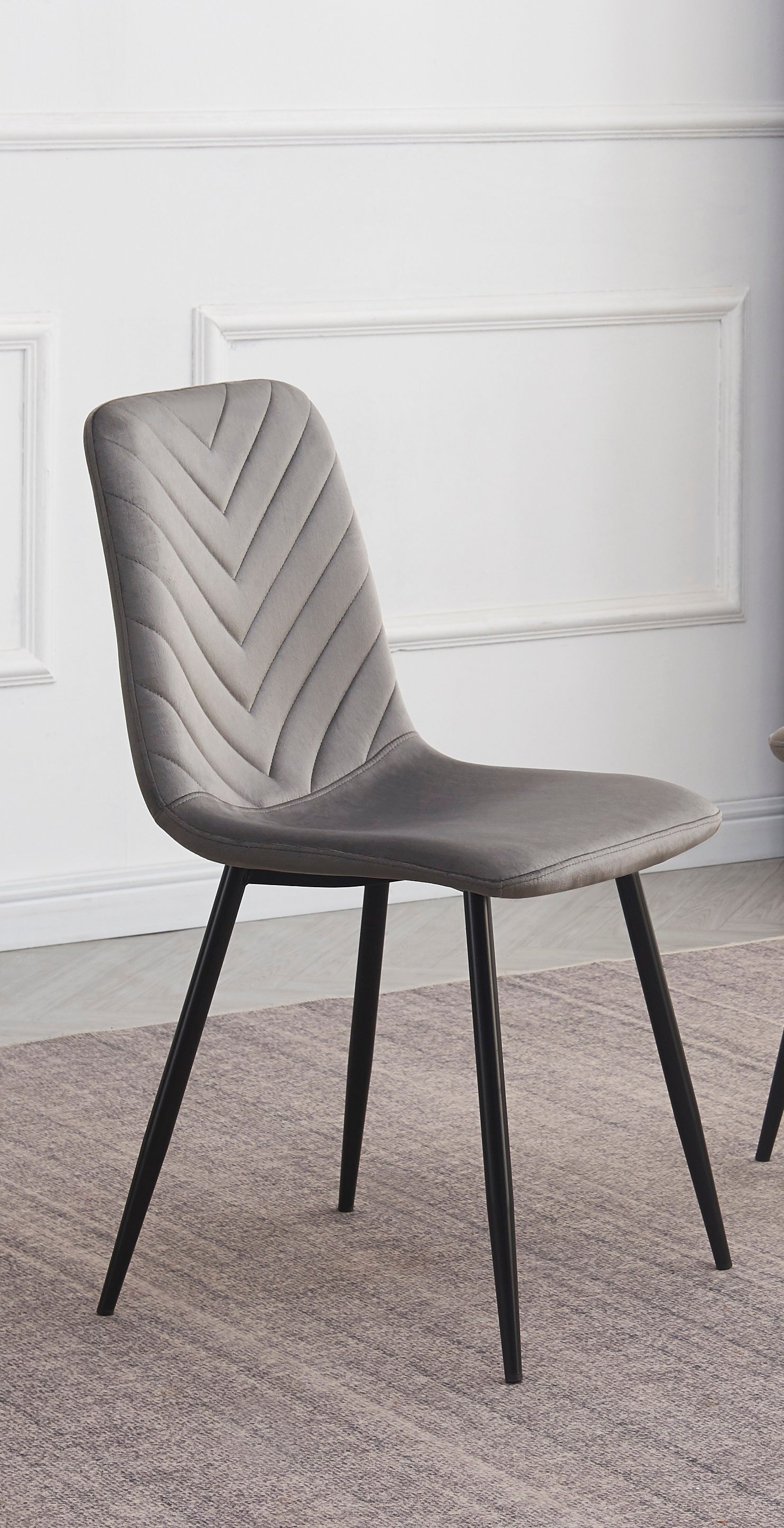 Image of c-1815: 02 soft grey velvet dining chair.