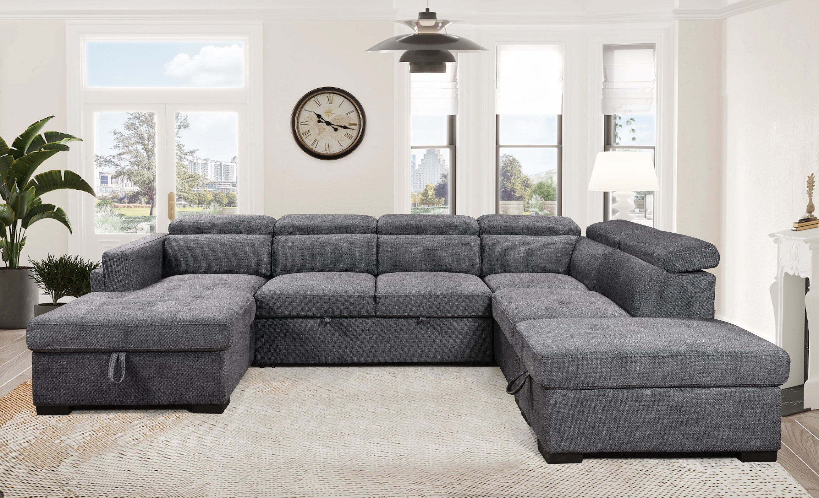 Grey Sectional Sofa with Storage Ottoman – IF-9090 LHF