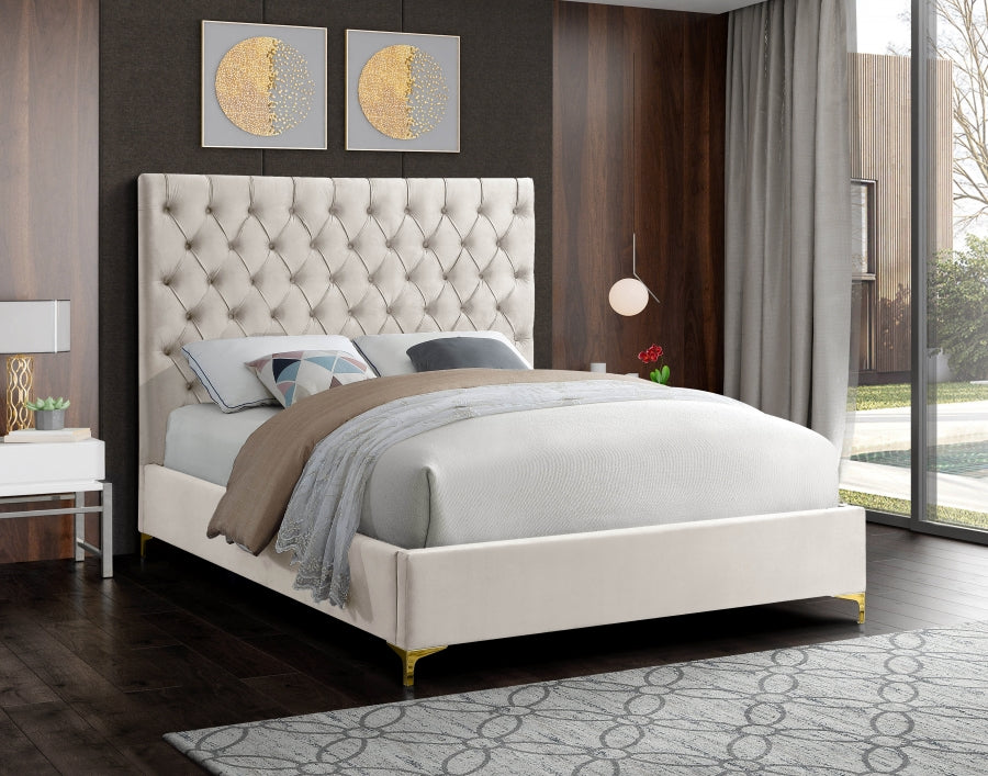 Ivory Tufted Bed with Chrome or Gold Legs – IF-5642 Chrome or Gold Legs