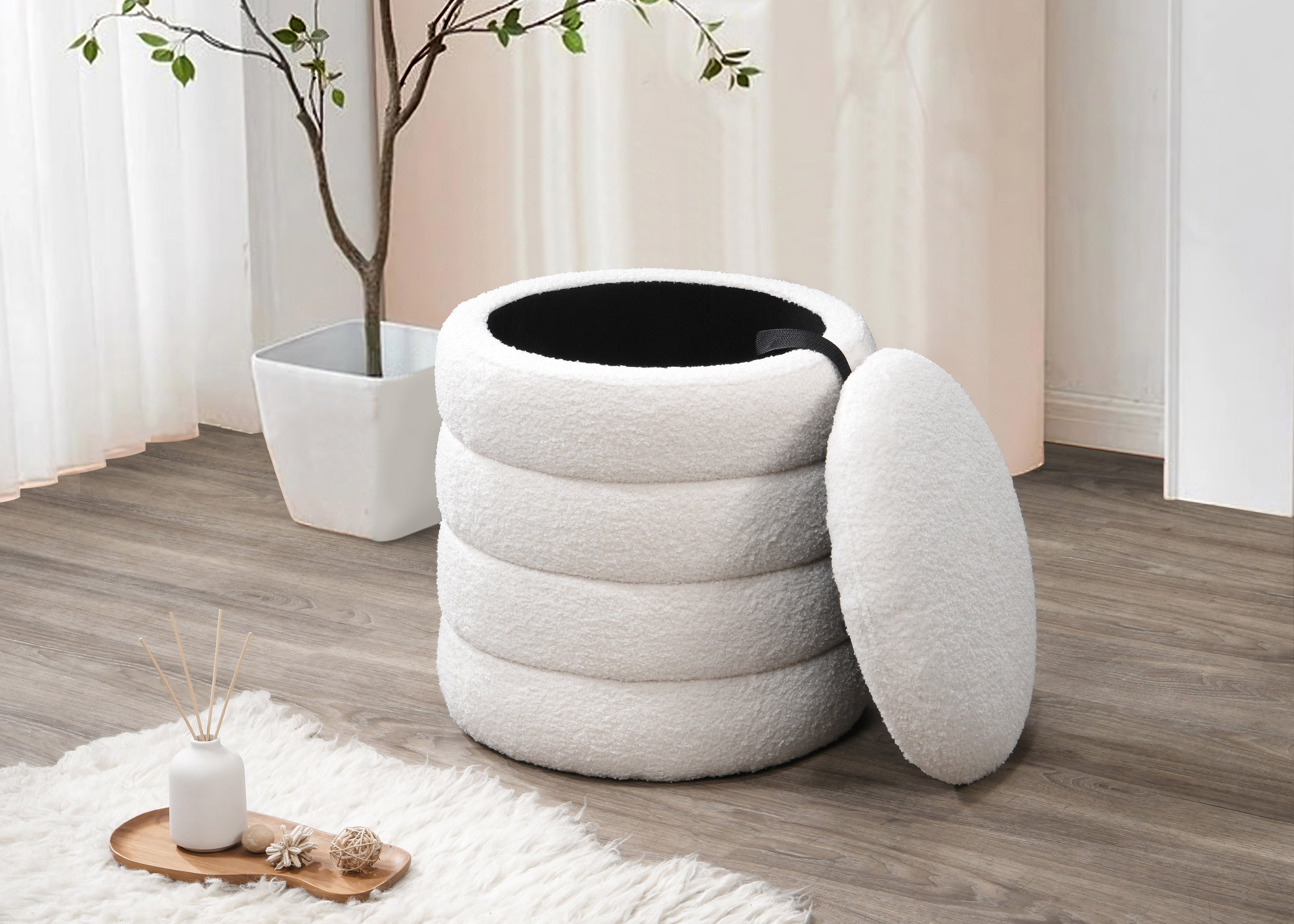 Soft Ivory Teddy Bear Fabric Bench / Ottoman – IF-6240