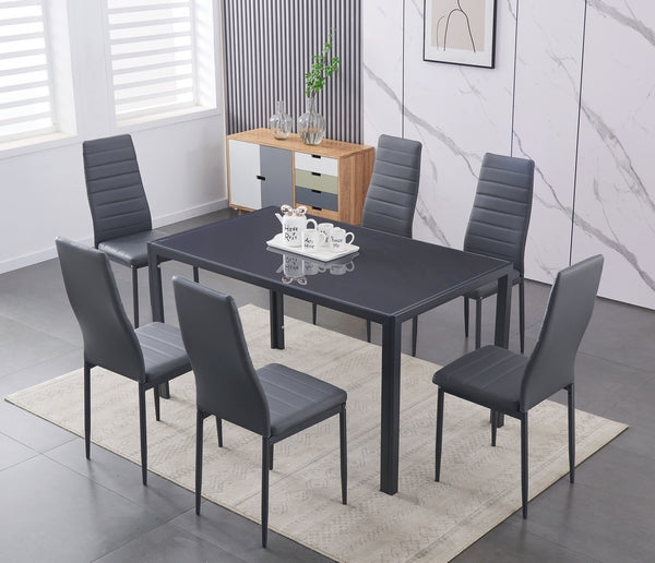 5-Piece Grey Faux Leather Dining Set – IF-5051