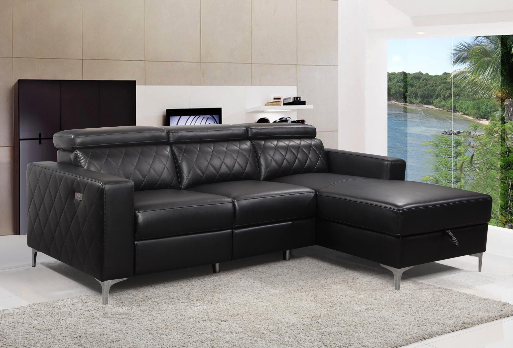 Black Faux Leather Power Reclining Sectional – IF-9021 RHF (PU-Power)