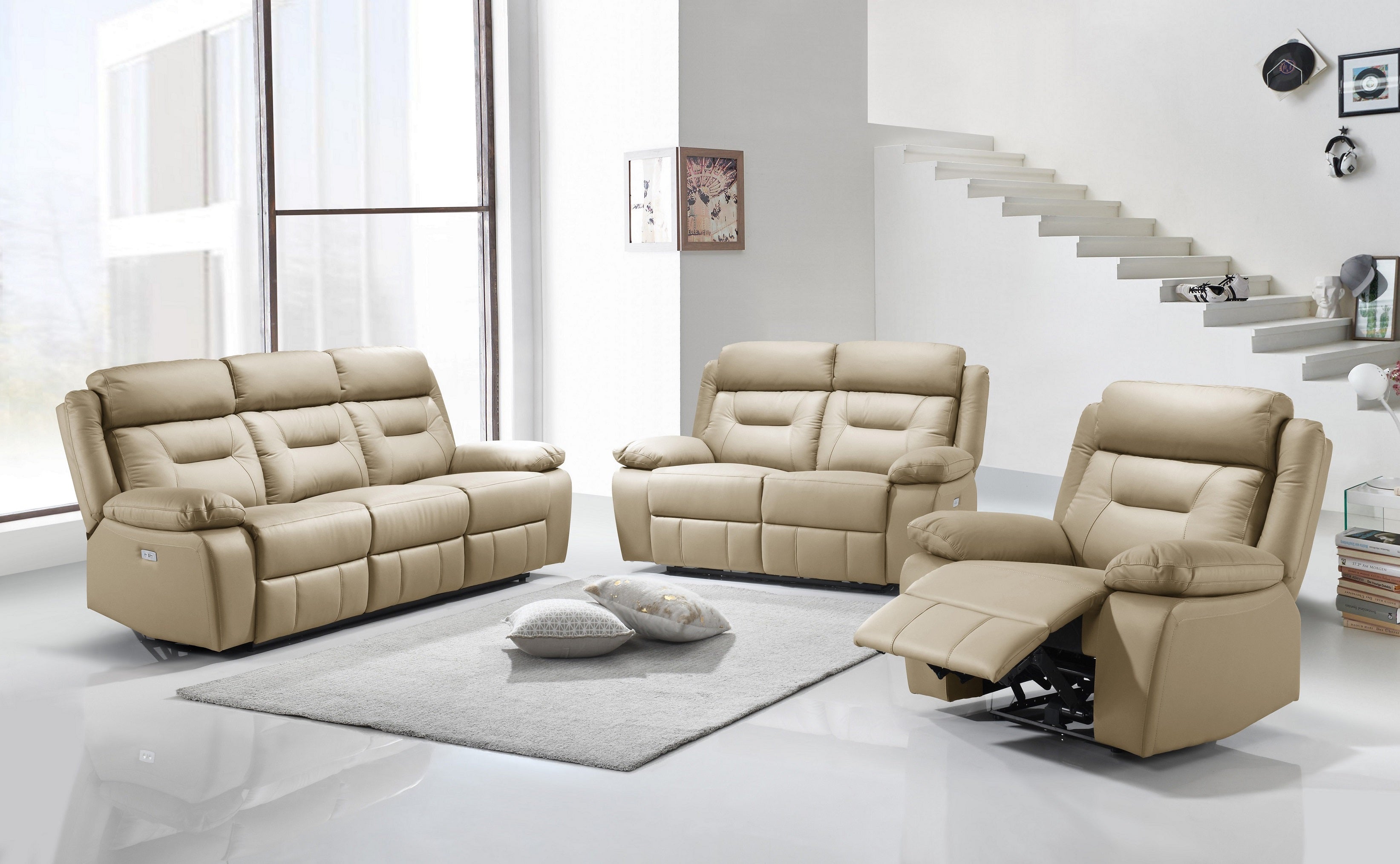 Taupe Leather Power Reclining Sofa & Loveseat Set – IF-8111 (Leather Match-Power)