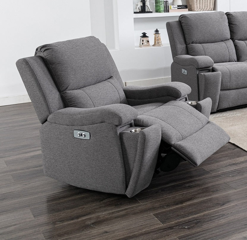 Grey Fabric Power Recliner with USB Port Sofa Recliner Set – IF-8030 (Fabric-Power)