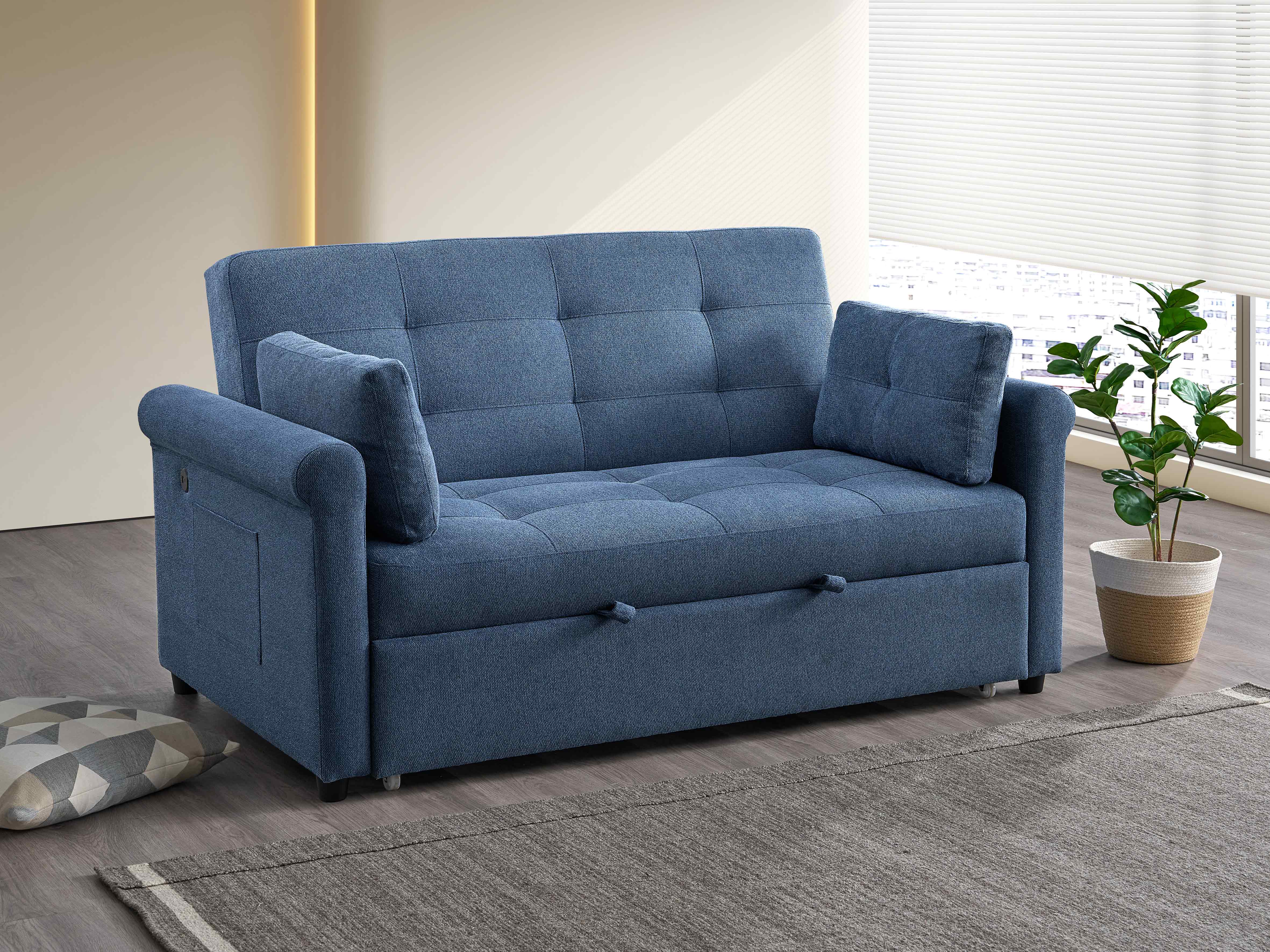 Blue Tufted Pull-Out Sofa Bed – IF-9048 (70")