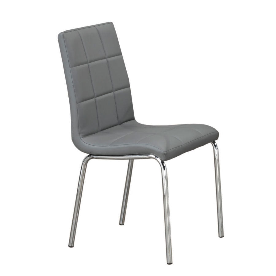 Image of c-1762: 04 upholstered grey with chrome legs dining chair.