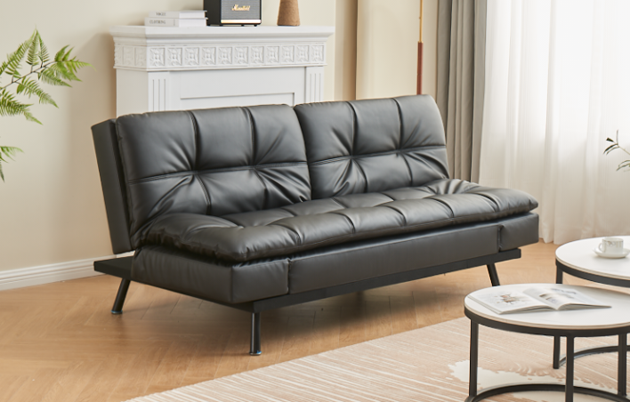 Black Faux Leather Convertible Sofa Bed – IF-8050
